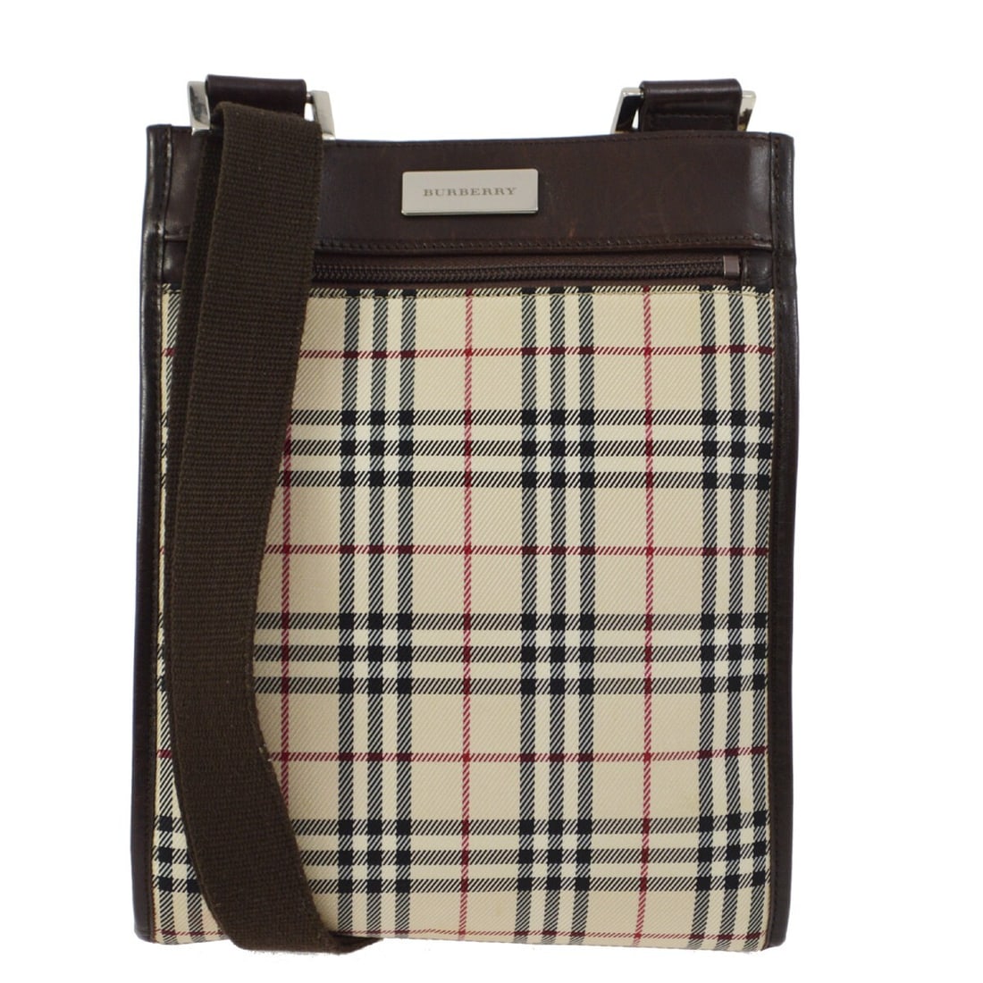 Burberry Check Beige Canvas Leather Shoulder Bag with Brown Handles (1 of 9)