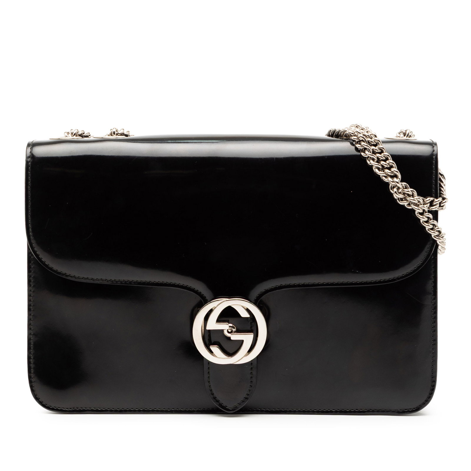 Gucci Patent Leather Interlocking G Medium Crossbody Bag Black (1 of 7)