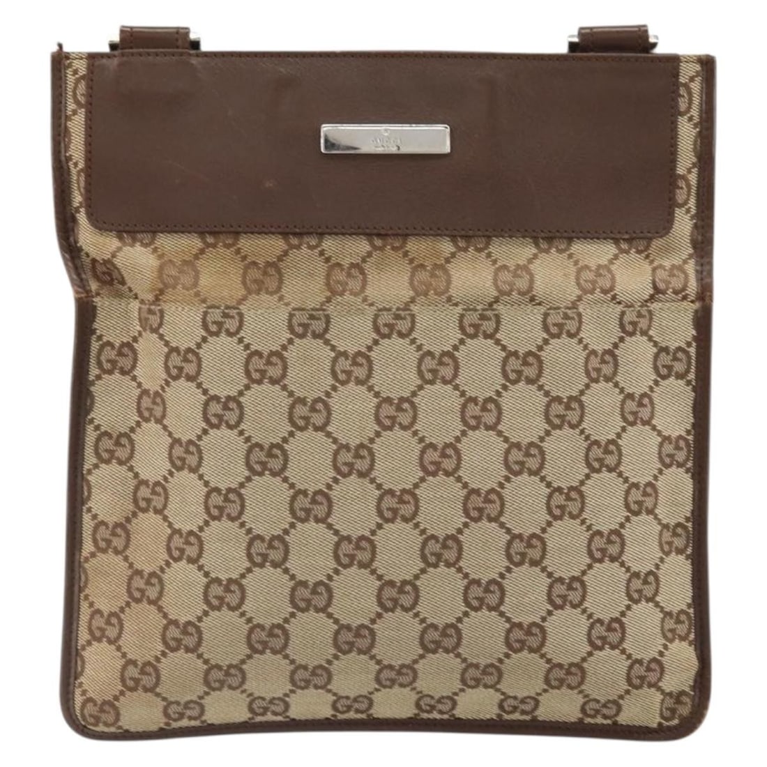 Gucci Beige GG Canvas Vintage Messenger Crossbody Bag with Leather Trim (1 of 18)