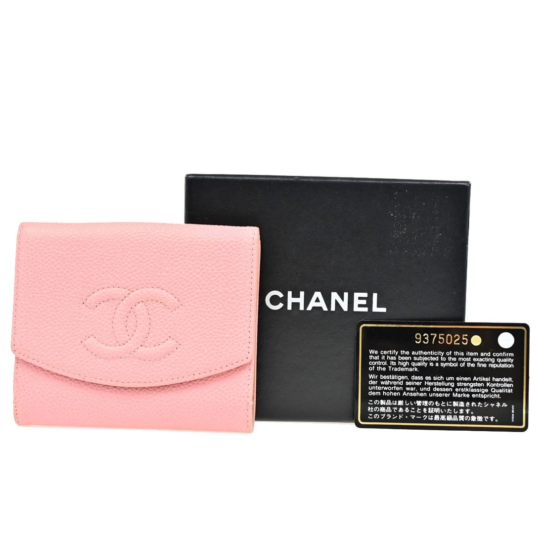 Pink Chanel Quilted Leather CC Compact Wallet for Women: Pink Chanel Quilted Leather CC Compact Wallet for Women This Chanel CC Compact Wallet features a classic quilted leather design in pink, crafted for women. The wallet is pre-owned and shows noticeable