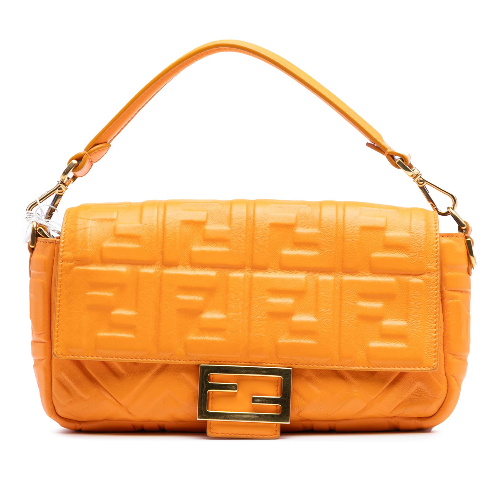 Fendi Zucca Embossed Leather Baguette Satchel Orange Italy (1 of 7)