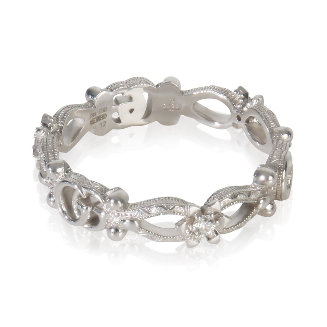 Gucci Flora Double G and Flower Diamond 18k White Gold Women's Ring Size 6 (1 of 4)