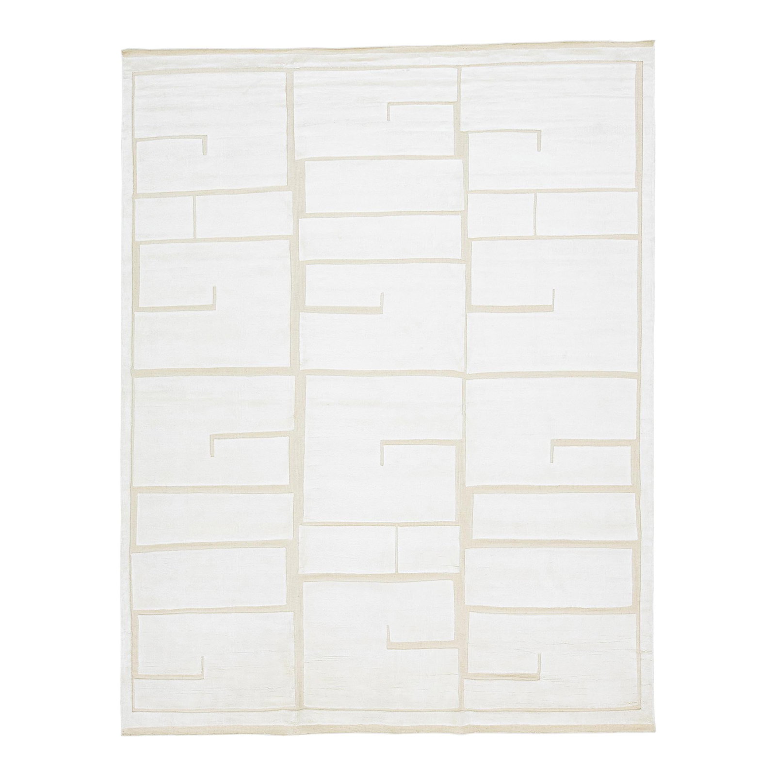 Modern Moroccan Wool Rug 7'11 x 10'2 Ivory Geometric Design: Modern Moroccan Wool Rug 7'11 x 10'2 Ivory Geometric Design Enhance your living space with this exquisite hand-knotted wool rug, featuring a modern Moroccan-inspired geometric motif. The understated i