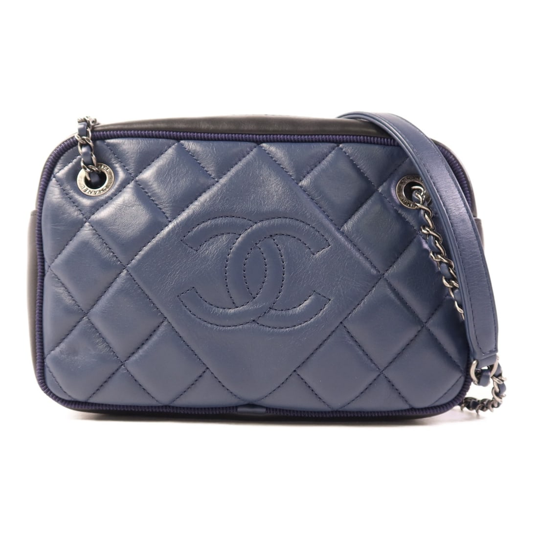 CHANEL Blue Calfskin Leather Shoulder Bag with SHW Chain (1 of 14)