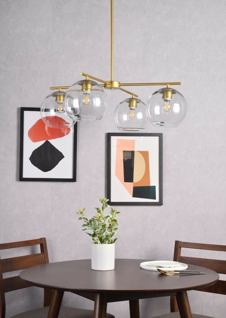Opus Modern Brass Pendant Chandelier with Four Clear Glass Shades (1 of 9)