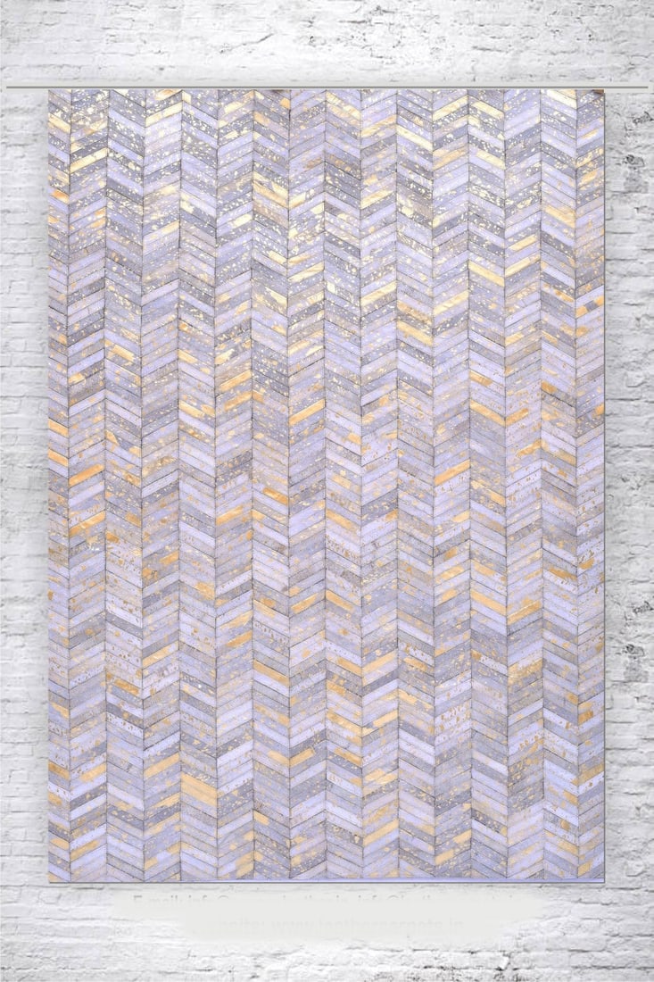 Metallic Gold Herringbone Patchwork Cowhide Leather Rug 3ft x 5ft Handcrafted (1 of 1)