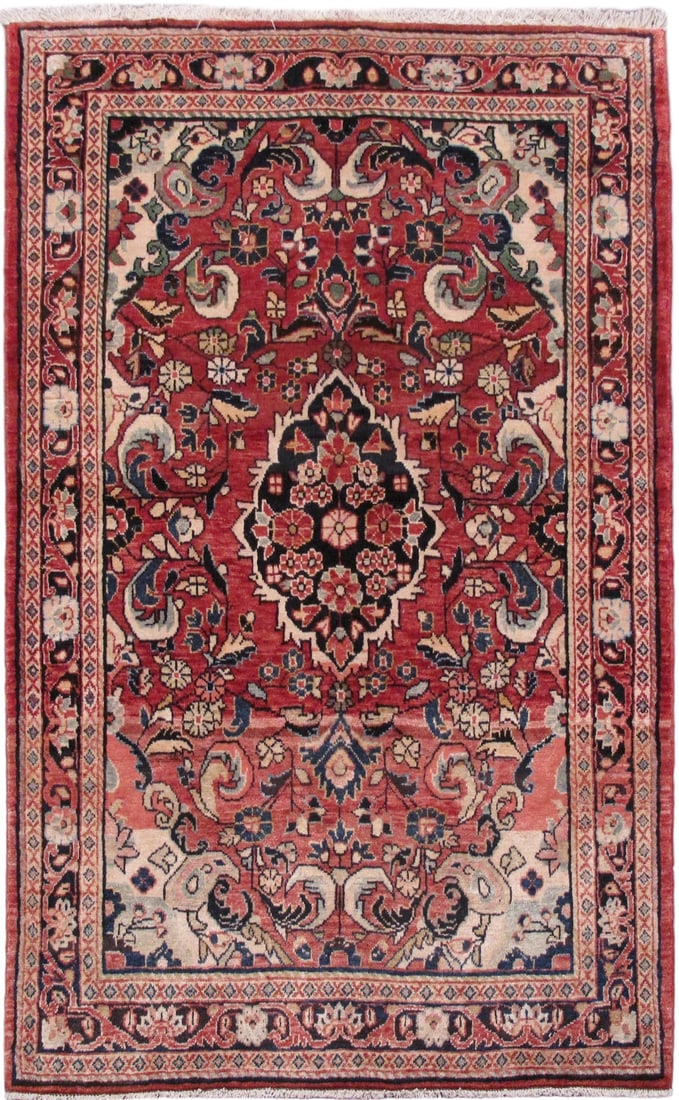 4.2 x 6.9 Handwoven Red Persian Hamadan Area Rug from Iran (1 of 6)