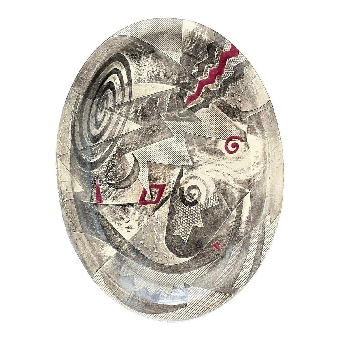 Large Postmodern Abstract Studio Pottery Platter with Geometric Design (1 of 10)
