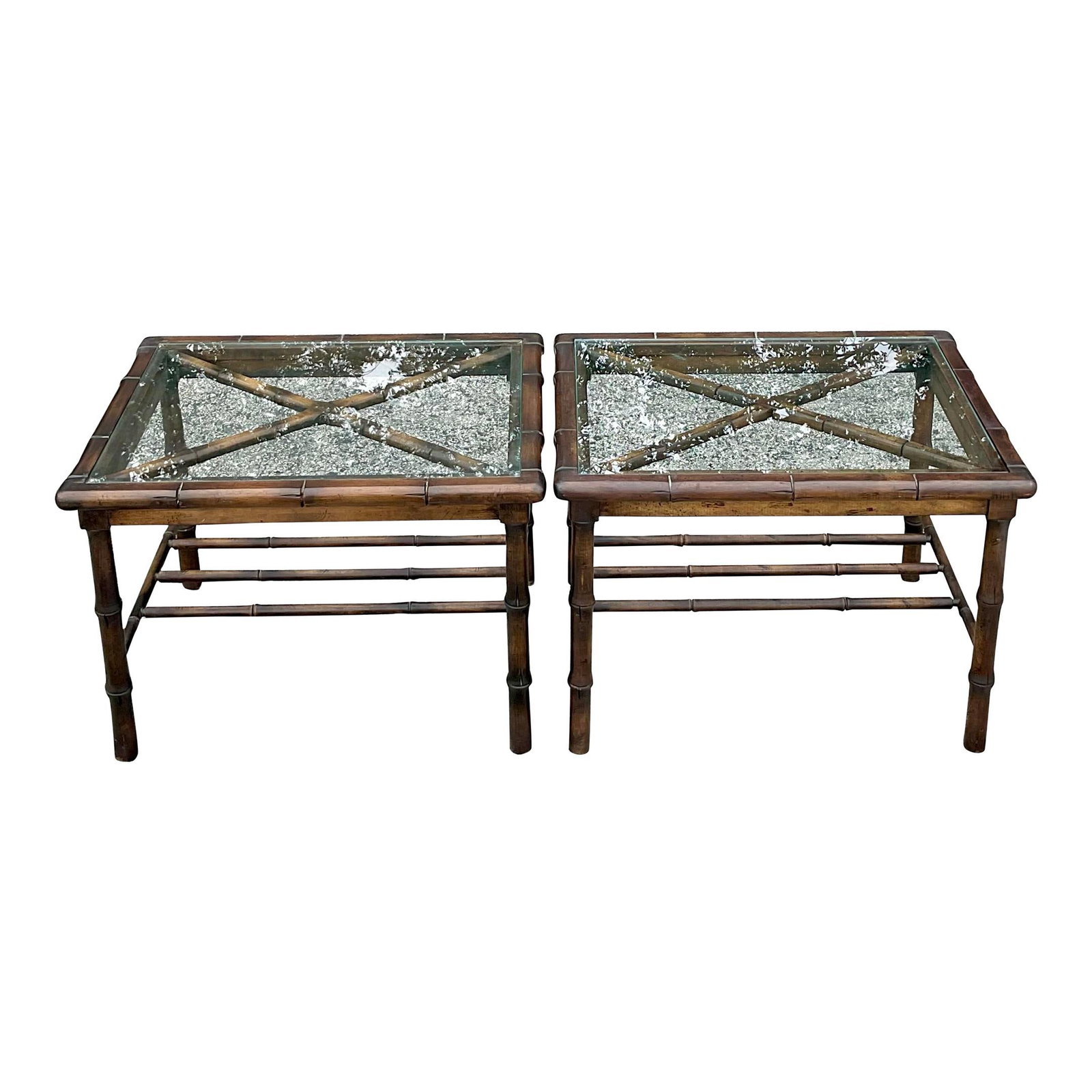 Vintage Coastal Faux Bamboo Side Tables Pair Coffee Color (1 of 5)