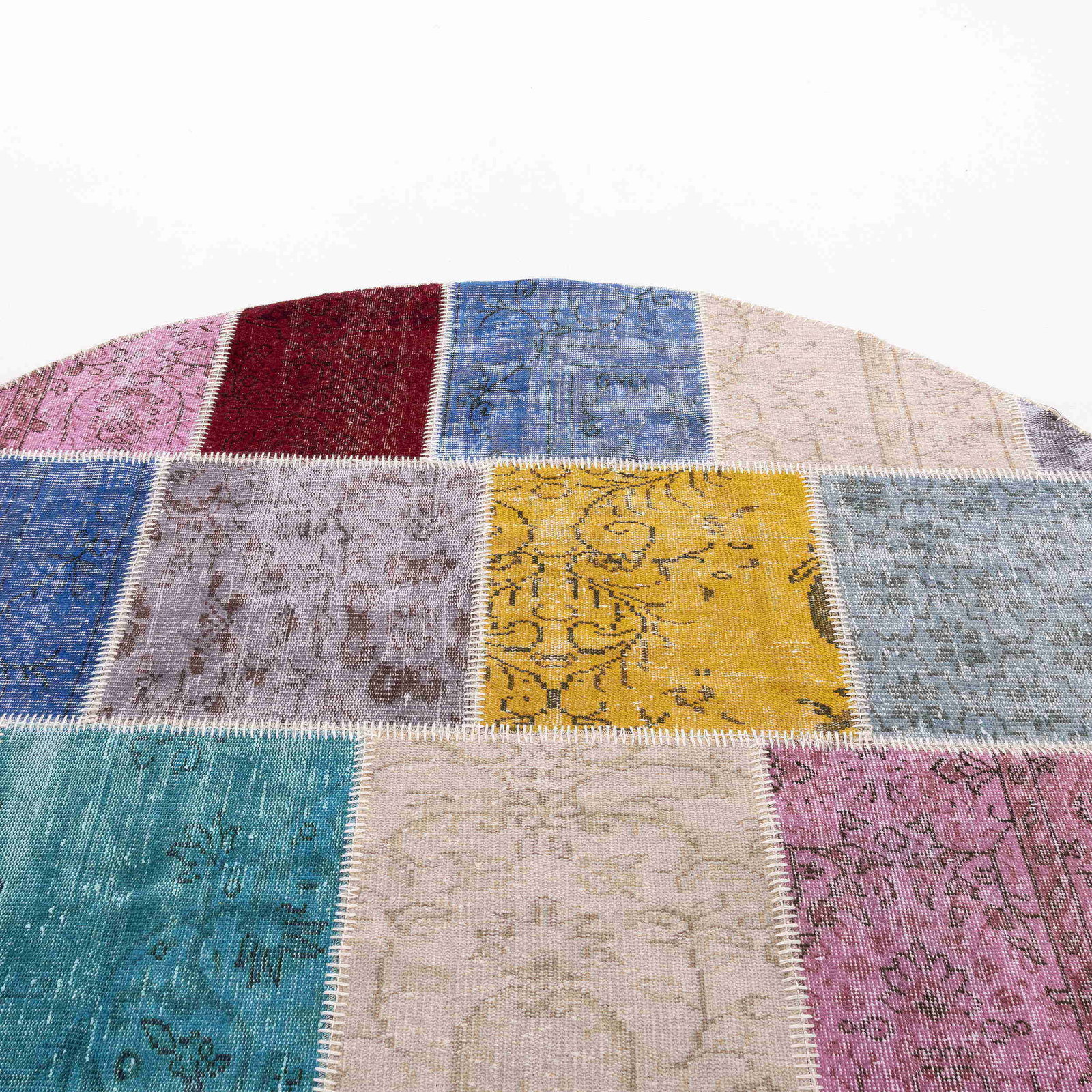 Authentic Handmade Round Patchwork Wool Carpet 98.4" - 7