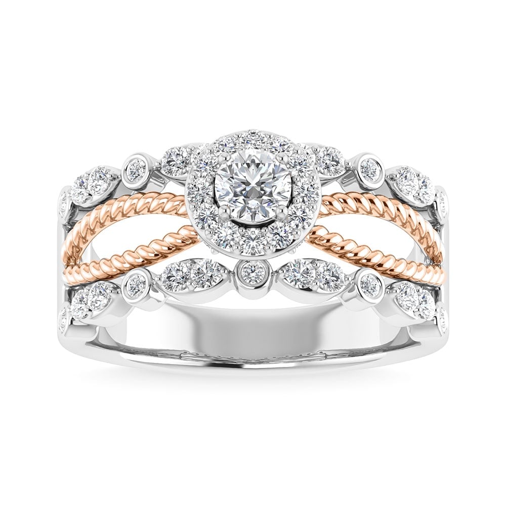 14K White Gold 3/4 Ct.Tw. Diamond Engagement Ring: 14K White Gold 3/4 Ct.Tw. Diamond Engagement Ring 14k White & Rose Gold Stone Color: Gh Stone Clarity: Si2 Each ring is presented in standard size 6.5. Complimentary resizing is available between size