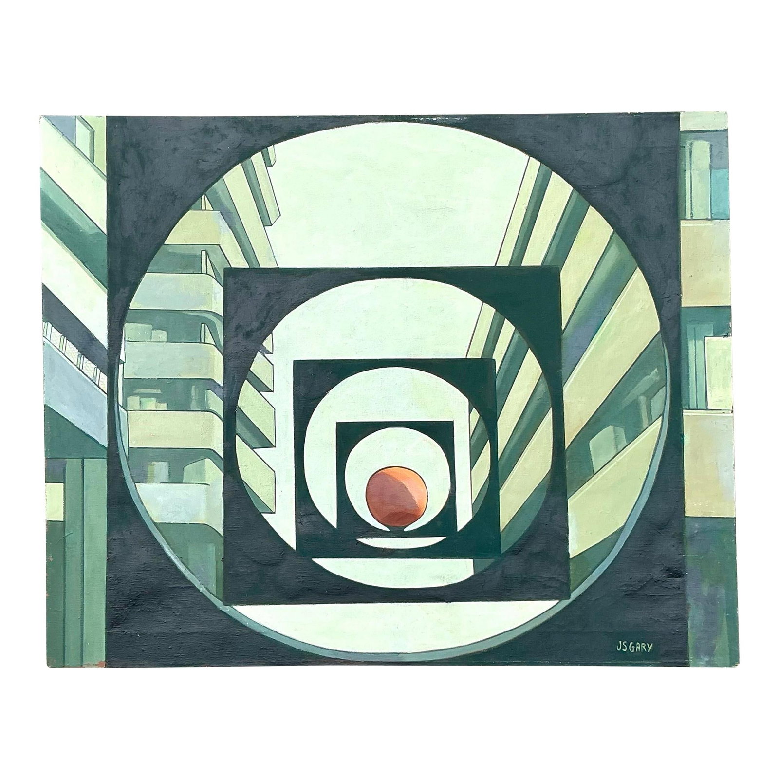 Vintage Boho Abstract Geometric Oil Painting 30 x 24 on Canvas (1 of 5)