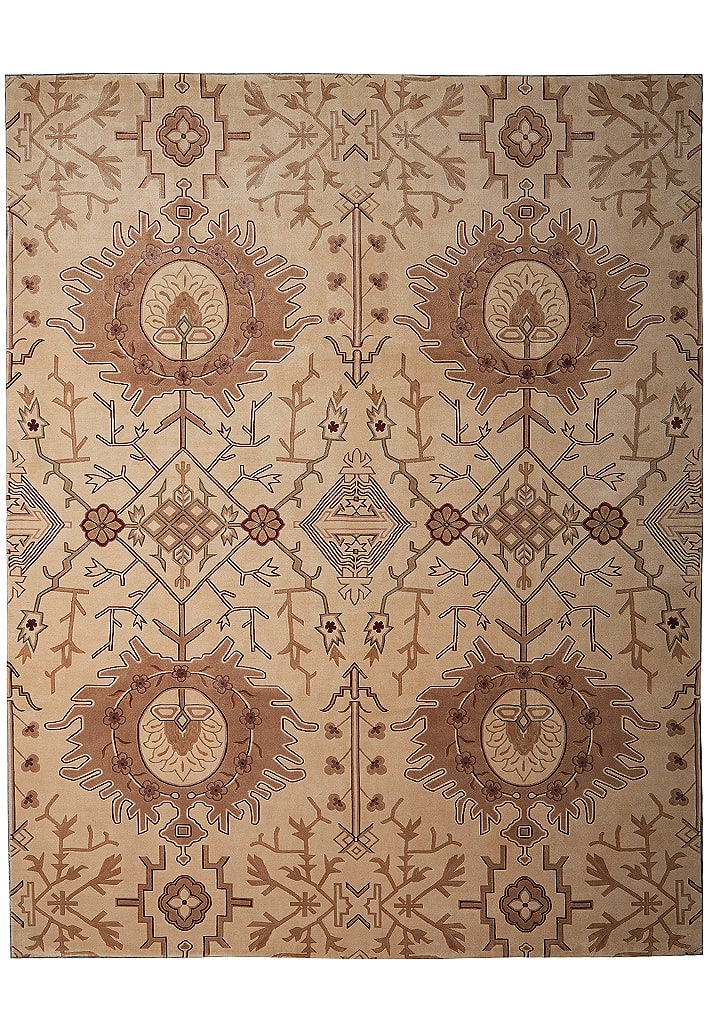 7.8 x 9.8 Transitional Hand-Knotted Wool Area Rug Ivory Green Burgundy (1 of 14)