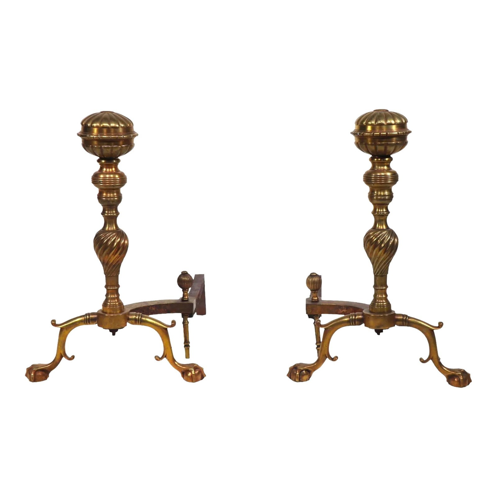 Vintage Brass Classical Andirons with Ball and Claw Feet (1 of 10)