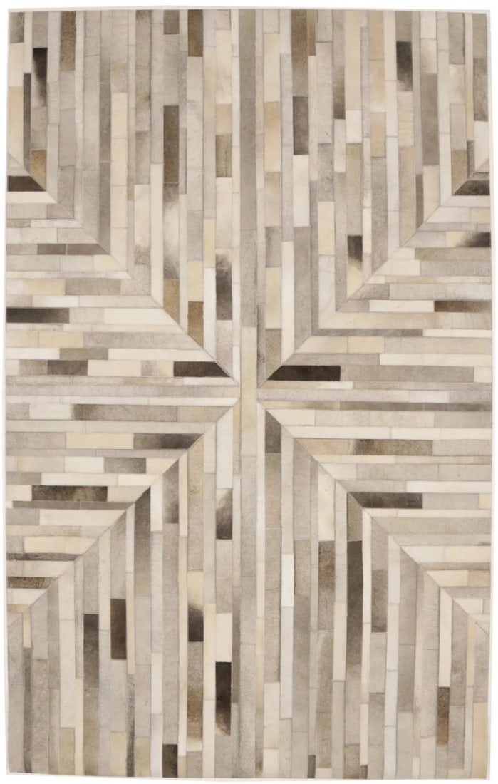 5x8 Foot Gray Leather Geometric Area Rug Modern Hand-Crafted Carpet: 5x8 Foot Gray Leather Geometric Area Rug Modern Hand-Crafted Carpet This modern area rug is hand-crafted from genuine cowhide leather and features a geometric pattern in shades of gray, charcoal, brow