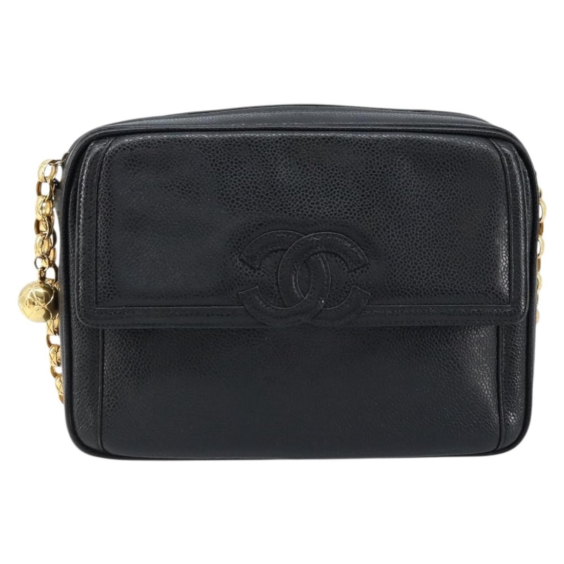 Black Caviar Leather Chanel Vintage Camera Bag with Front Pocket (1 of 18)