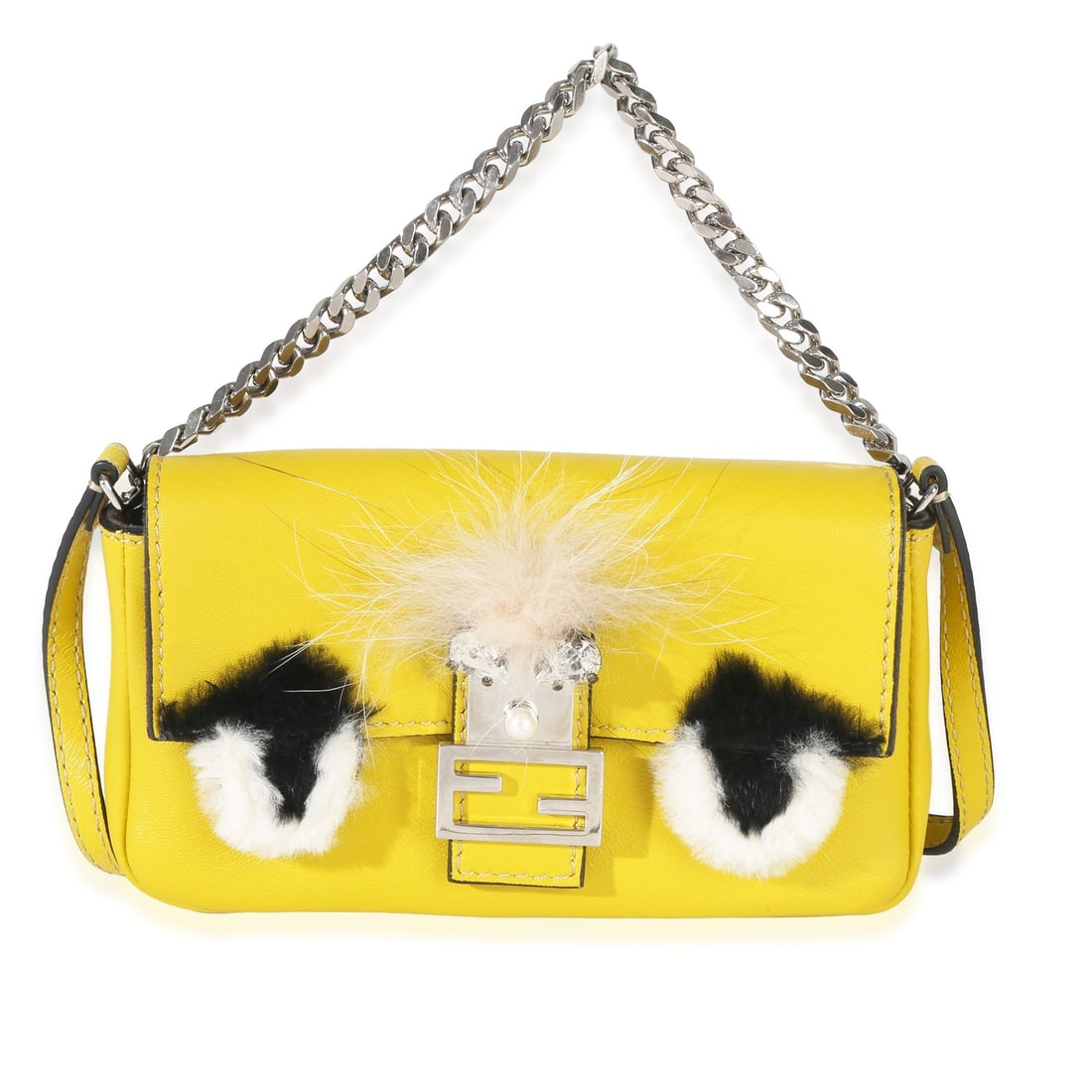 Fendi Micro Baguette Yellow Leather Crossbody With Fox Fur Buggie Accent (1 of 9)
