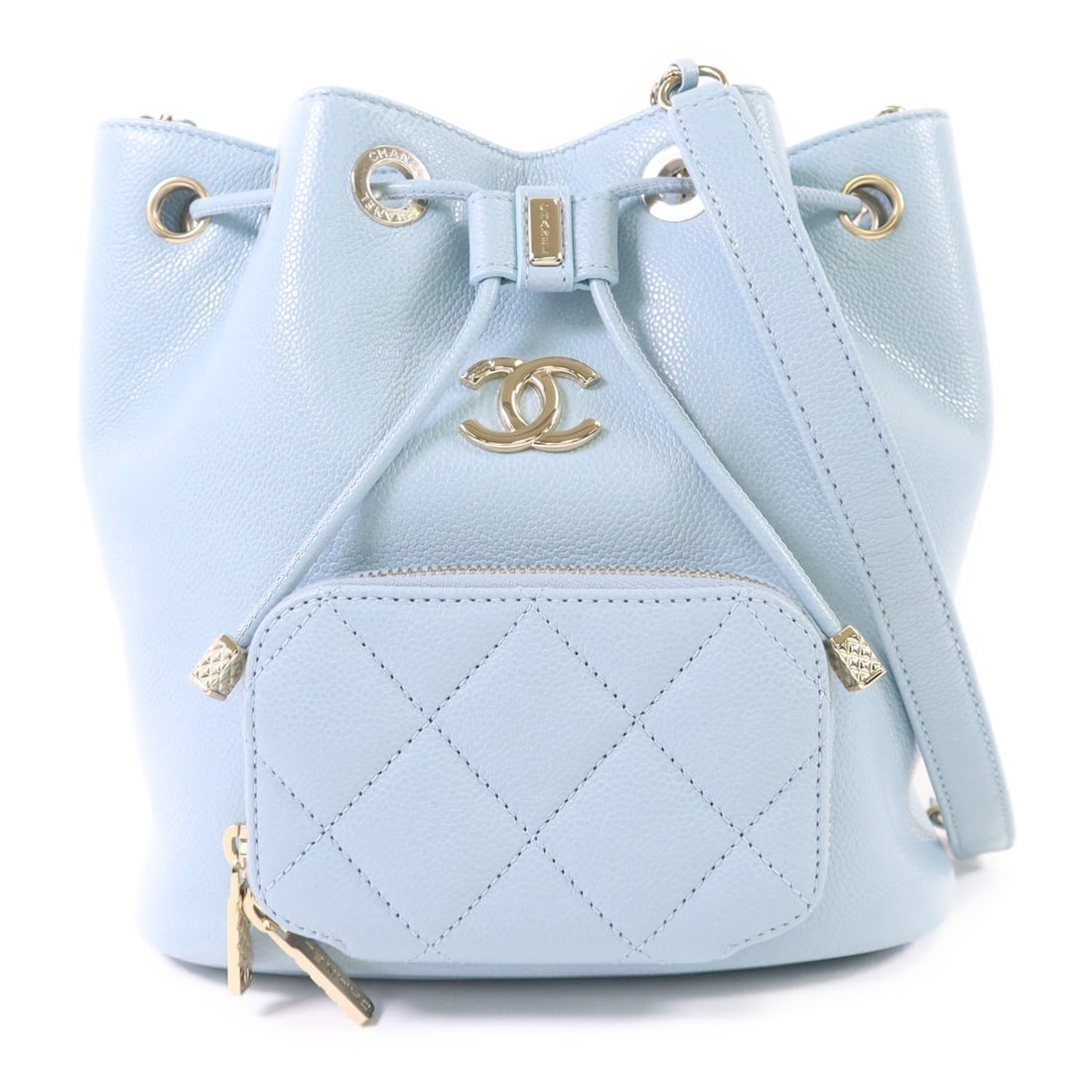 Chanel Light Blue Calfskin CC Bucket Chain Shoulder Bag with Gold Hardware (1 of 14)