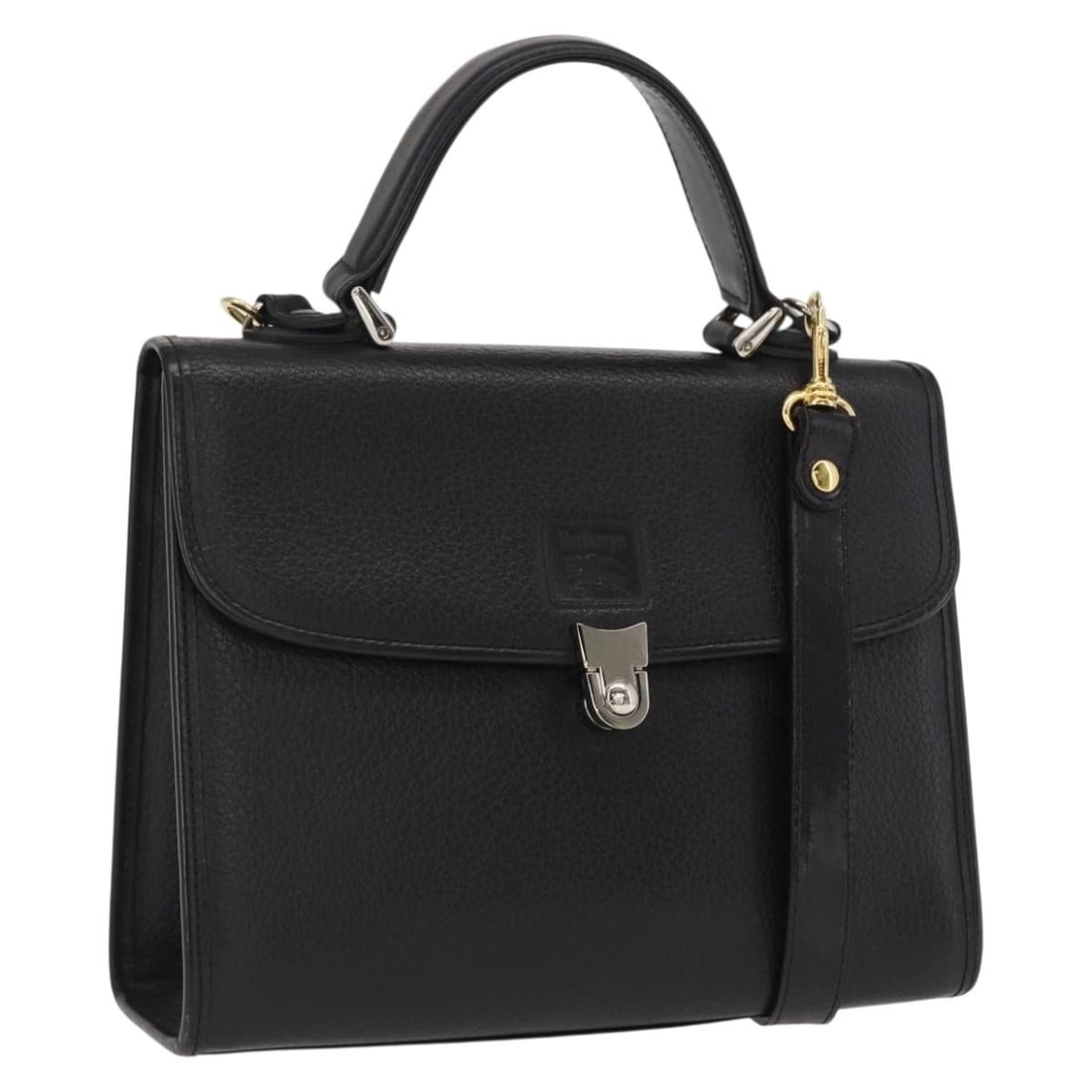 Black Leather Burberrys Convertible Handbag with Silver Tone and Shoulder Strap (1 of 18)