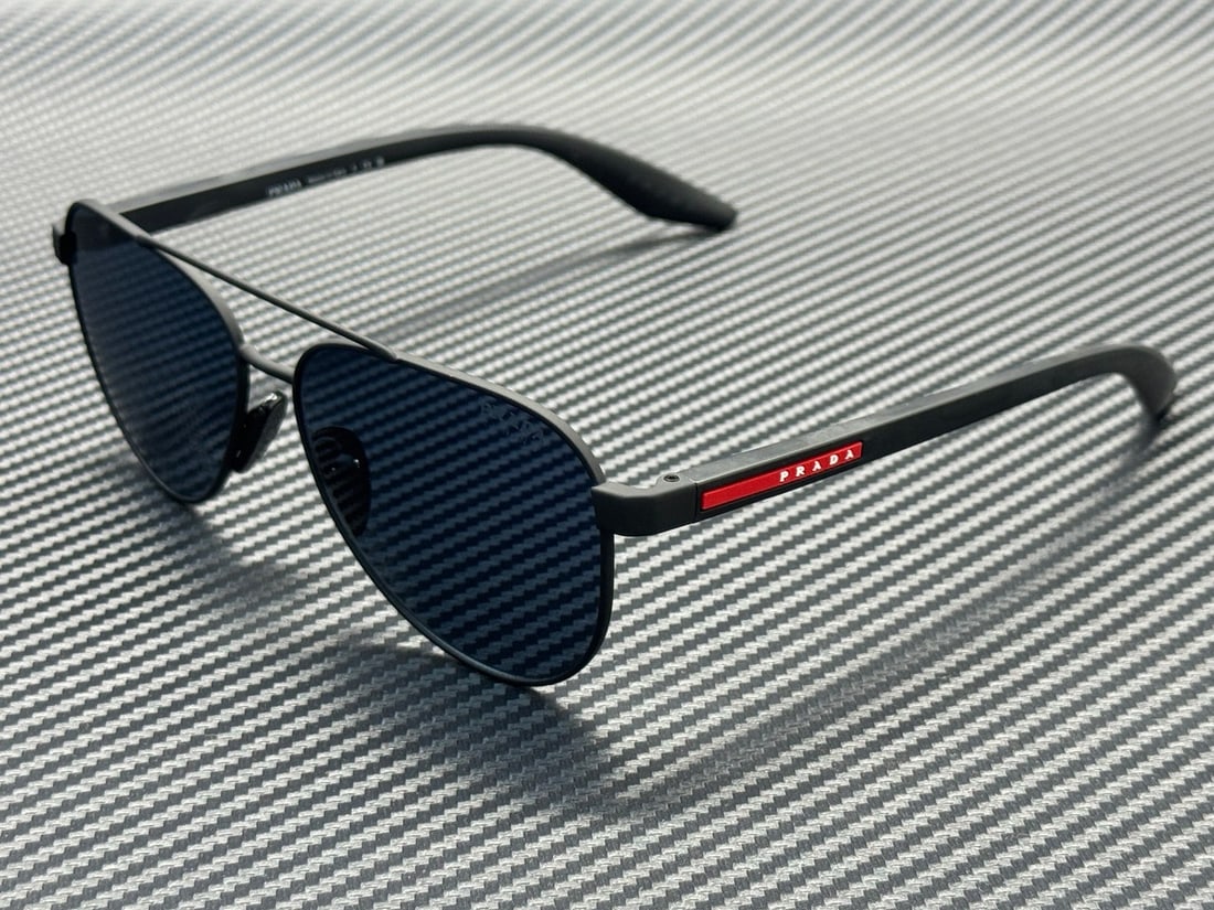 Prada Linea Rossa PS A52S DG005U Black Rubber Sunglasses with Dark Blue Mirror Violet Lenses (1 of 5)