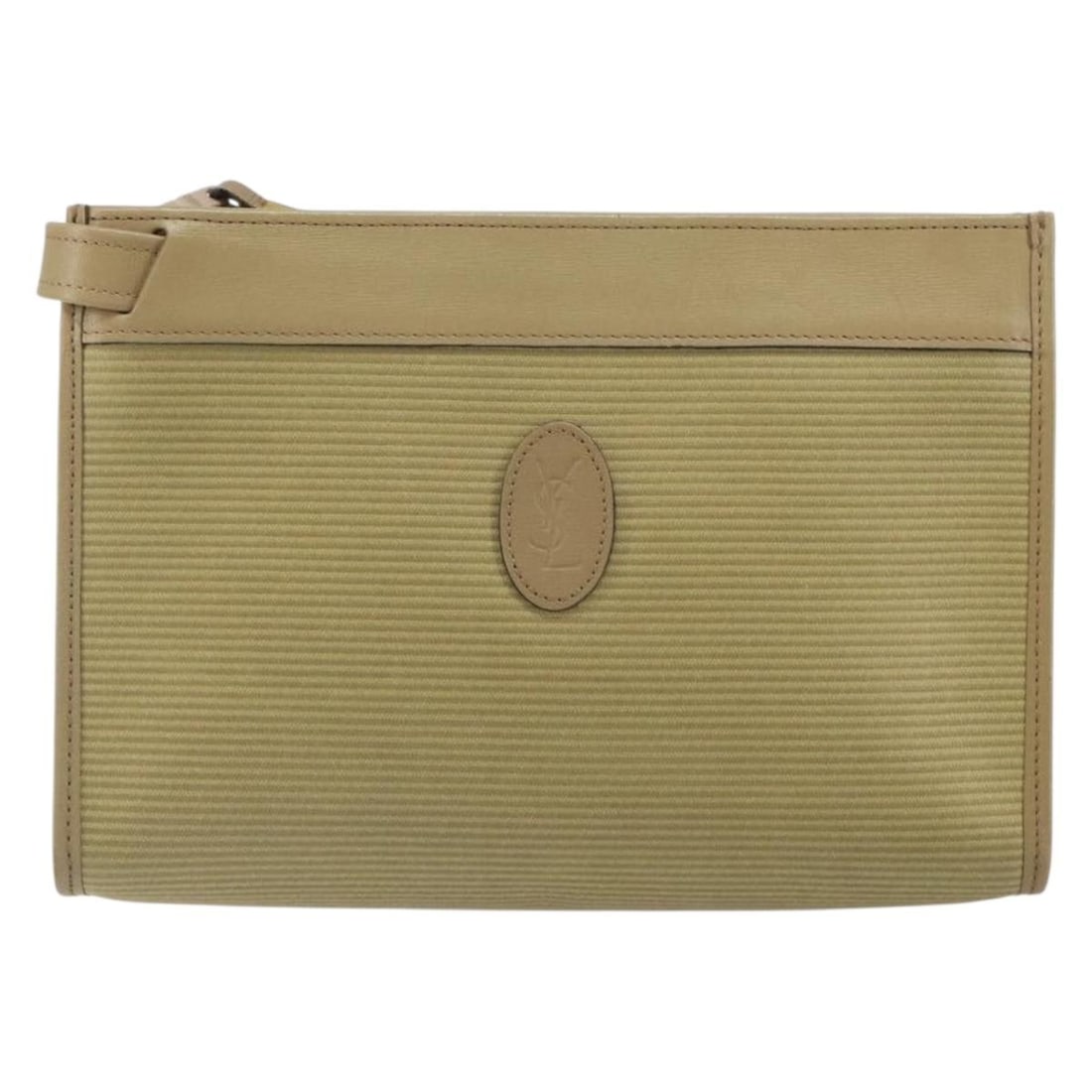 Beige Leather Zip Pouch by Saint Laurent for Women 27cm by 18cm (1 of 18)