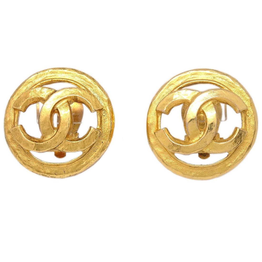 Chanel 94P Gold Tone Logo Button Clip-On Earrings (1 of 4)