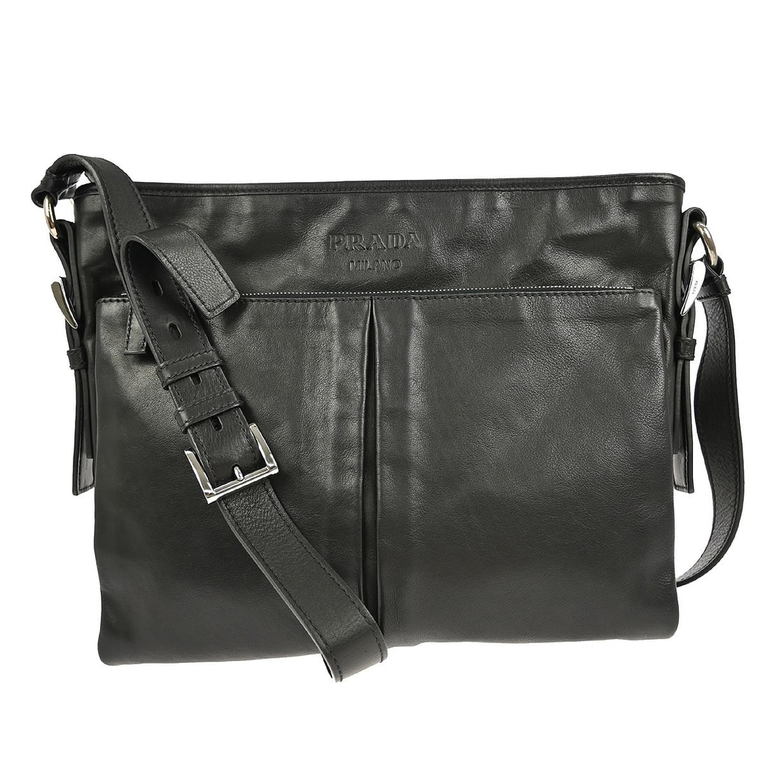 Prada Medium Black Leather Shoulder Bag with Logo Accent (1 of 7)