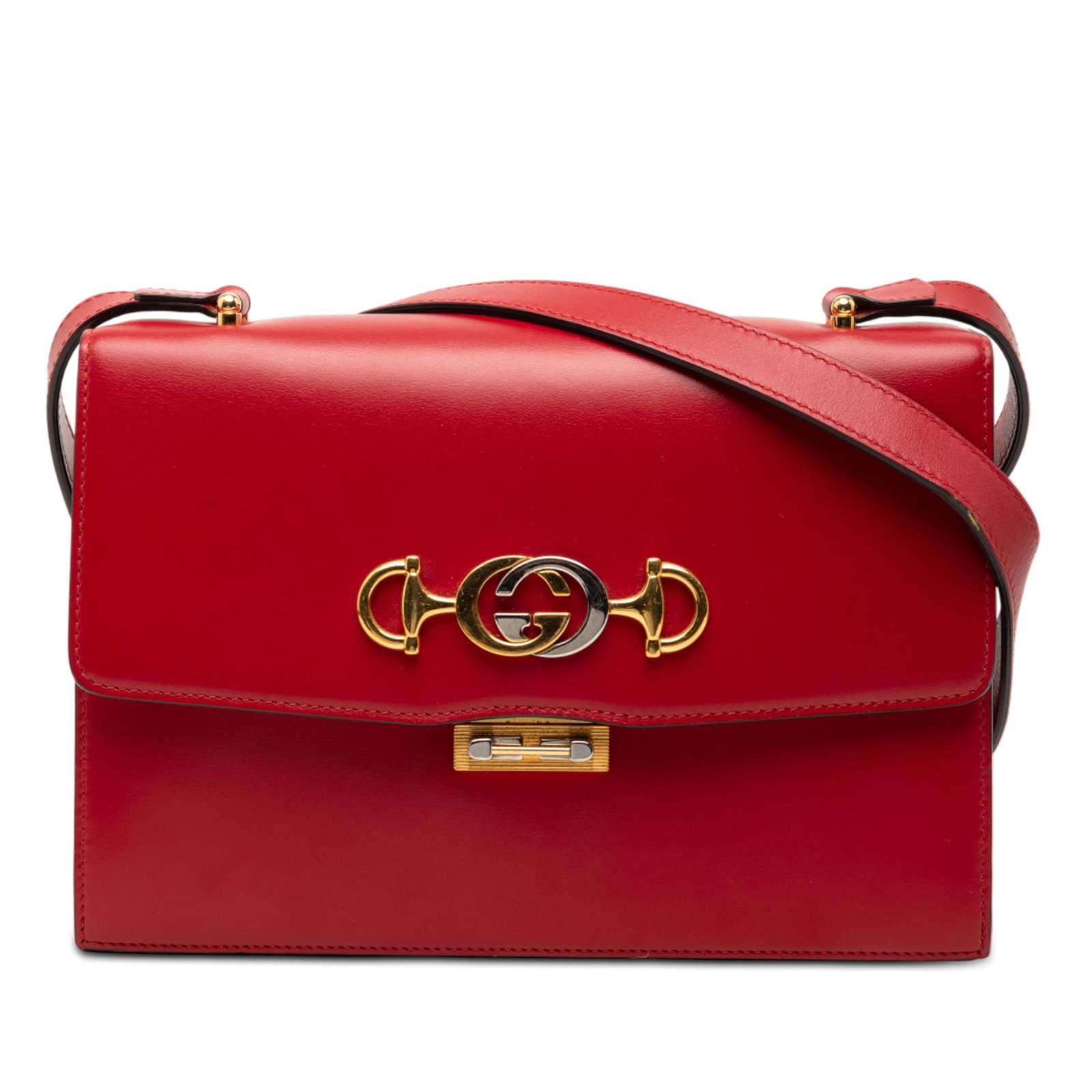 Red Gucci Zumi Small Leather Flap Crossbody Bag with Adjustable Strap (1 of 8)