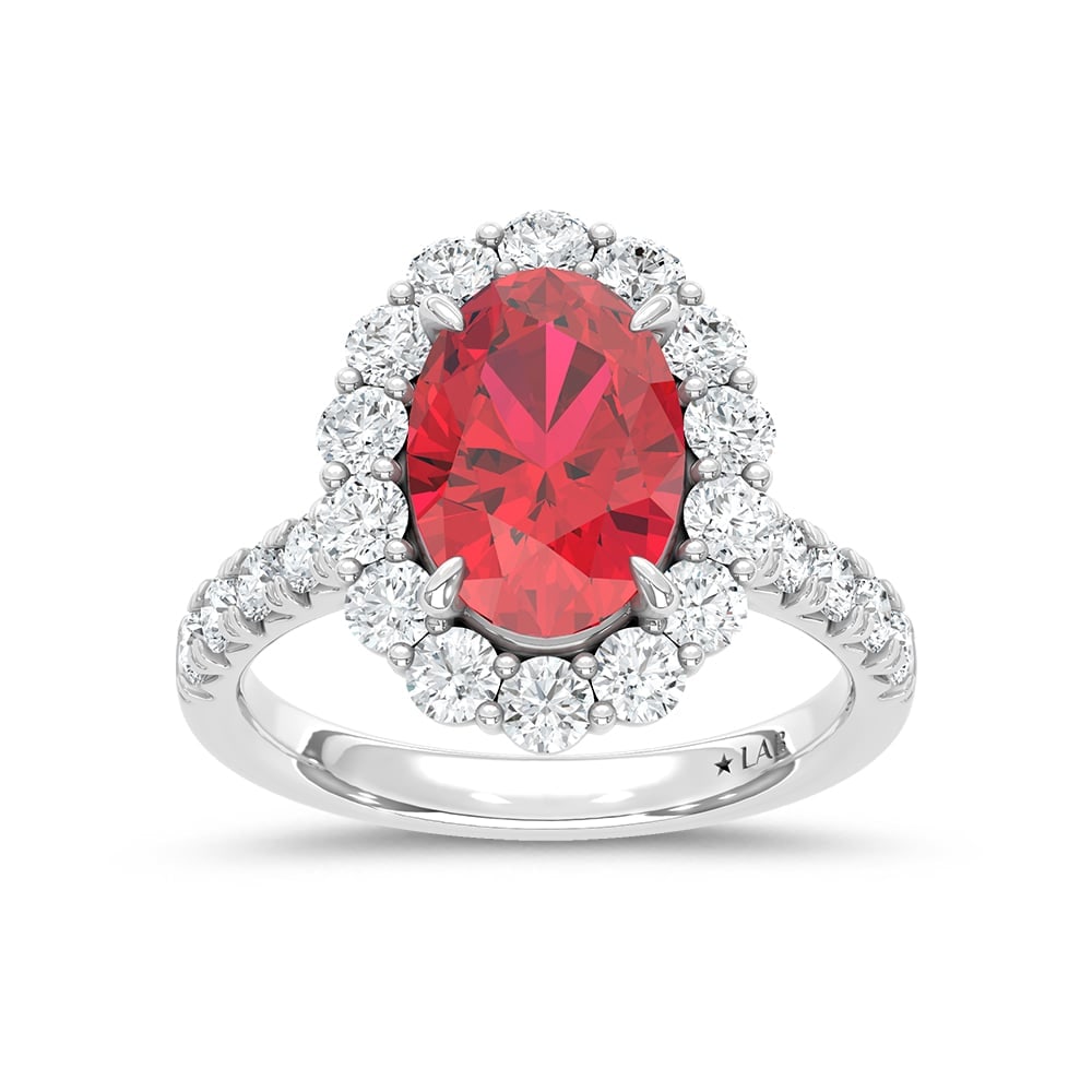 14K White Gold Lab Grown Diamond 6 1/2 Ct.Tw. Oval Shape Recrystalized Ruby Engagement Ring (Center (1 of 4)