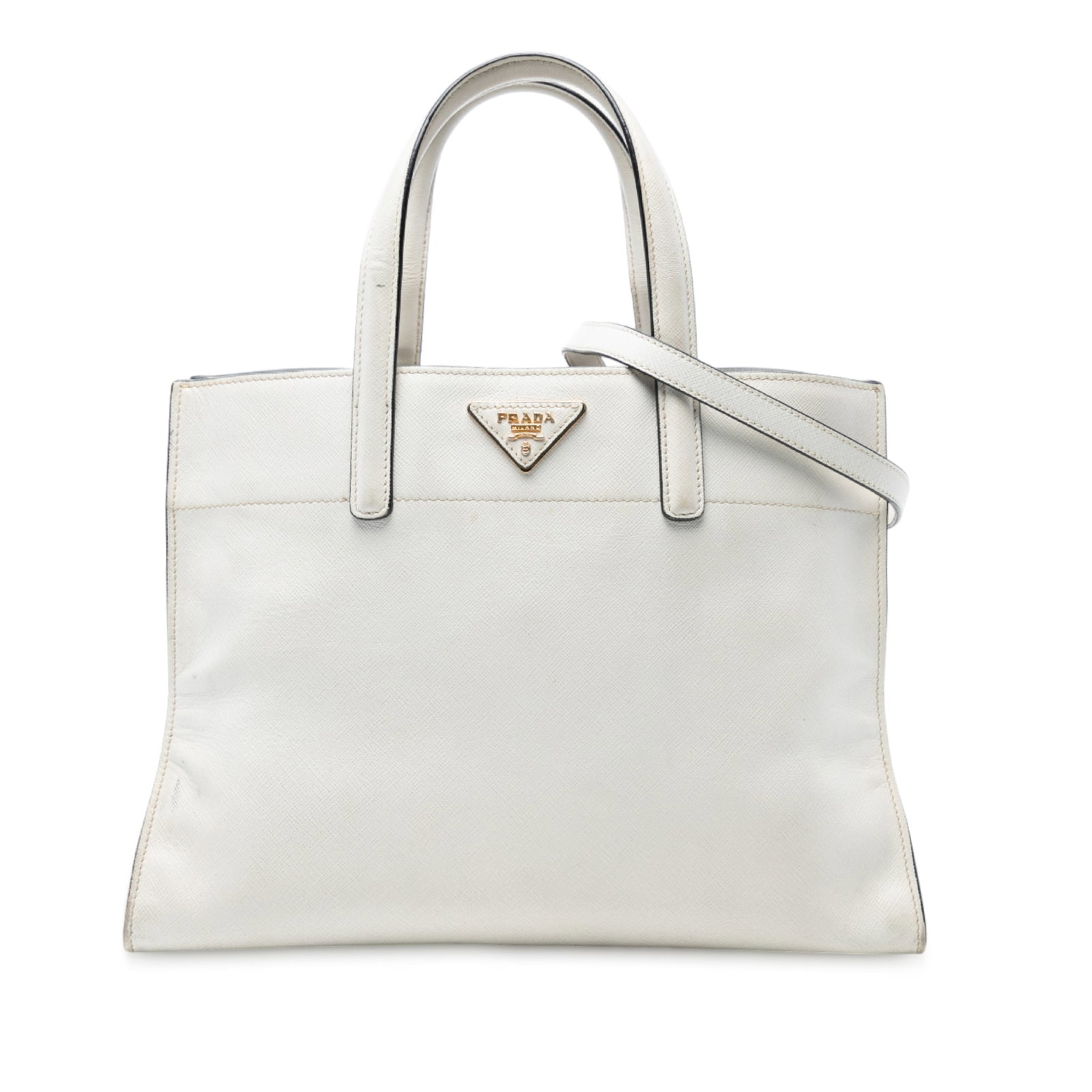Prada Saffiano Soft Triple Pocket Tote White Leather Bag (1 of 7)