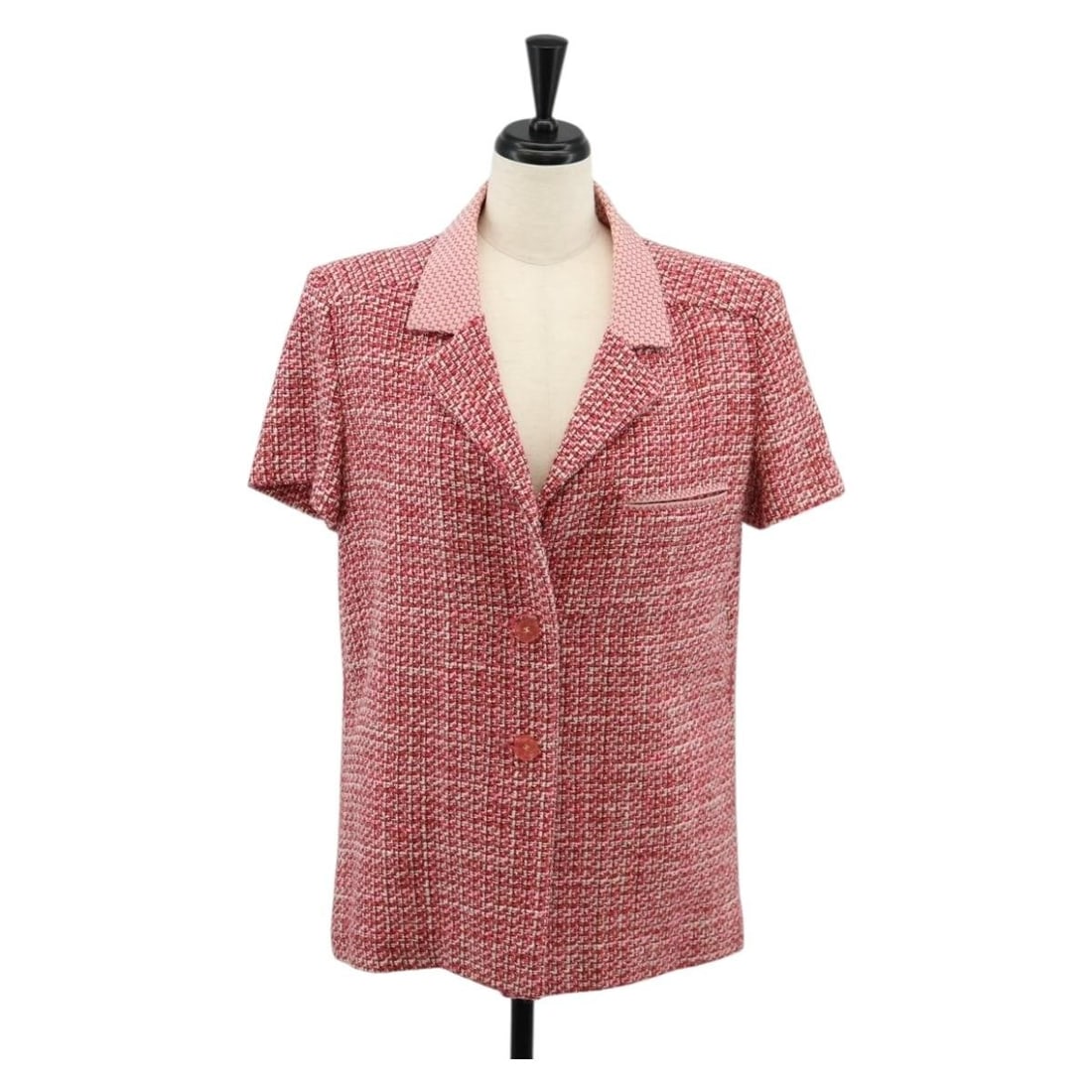 CHANEL Red Wool Tweed Coco Button Short Sleeve Jacket France (1 of 14)