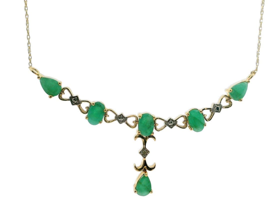 10k Yellow Gold Lariat Chain Necklace with Natural Emerald Bowtie Links (1 of 6)