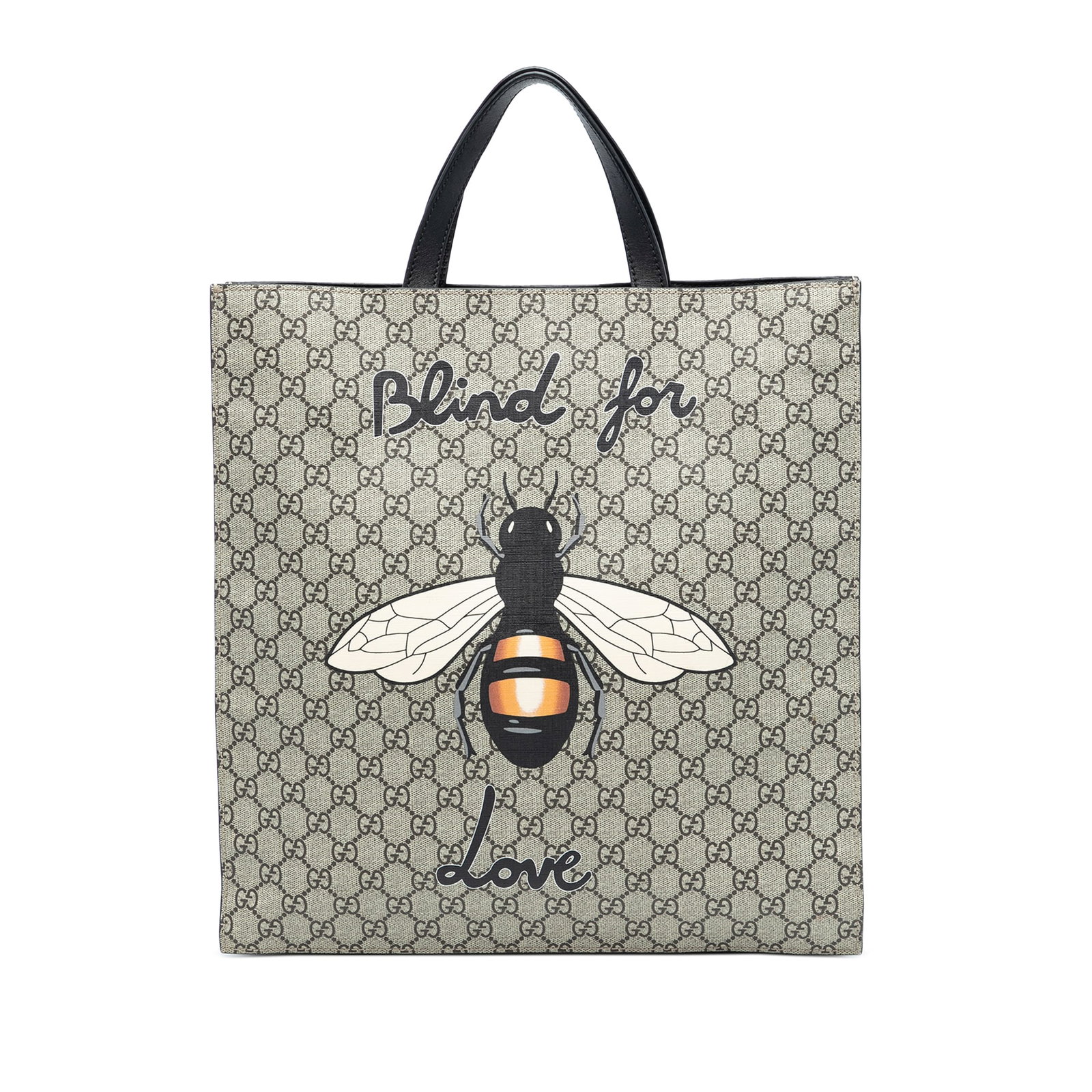 GG Supreme Blind For Love Coated Canvas Satchel with Leather Handles: GG Supreme Blind For Love Coated Canvas Satchel with Leather Handles This satchel features a coated canvas body with flat leather handles and an open top secured by a magnetic snap closure. It include