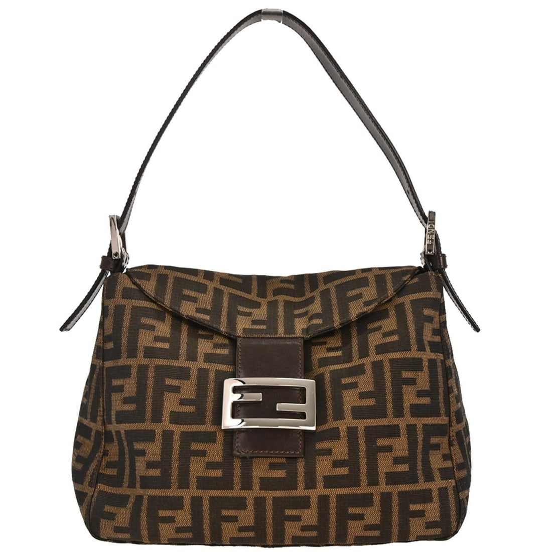 Fendi Zucca Brown Canvas Handbag 222826426.009 with Silver Hardware (1 of 10)
