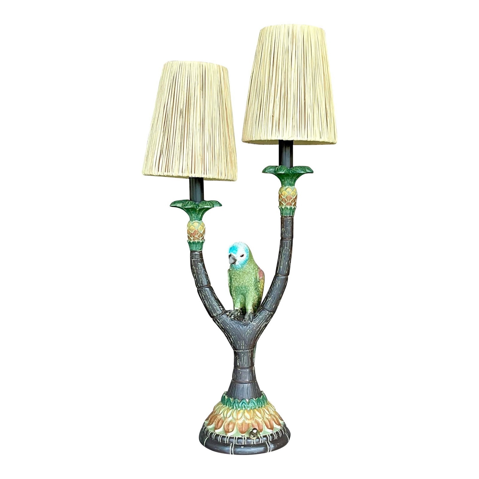Charming Vintage Boho Parakeet Lamp with Raffia Shades (1 of 7)