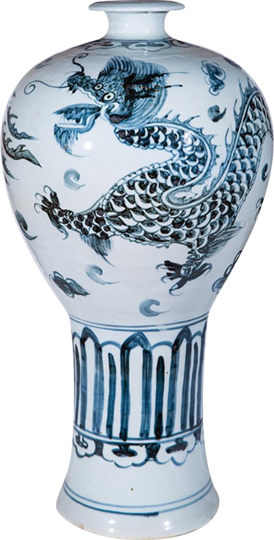 Hand-Painted Ceramic Phoenix Vase 21 Inches Blue White (1 of 4)