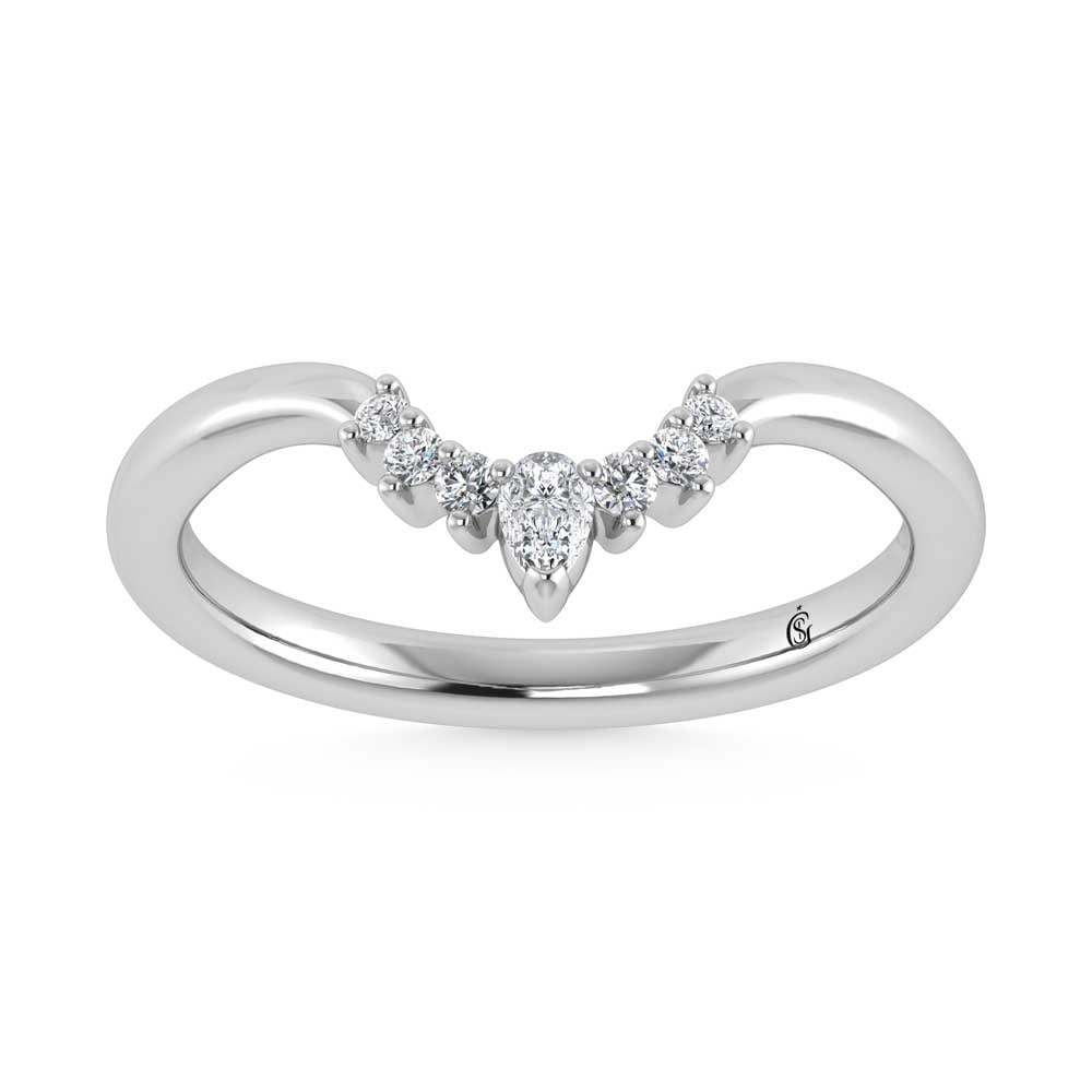 14K White Gold Lab Grown Diamond 1/10 Ct.Tw. Chevron Band: 14K White Gold Lab Grown Diamond 1/10 Ct.Tw. Chevron Band Subtle and sophisticated, this 14K white gold chevron band features 1/10 carat total weight of lab-grown diamonds. The sleek white gold enhanc