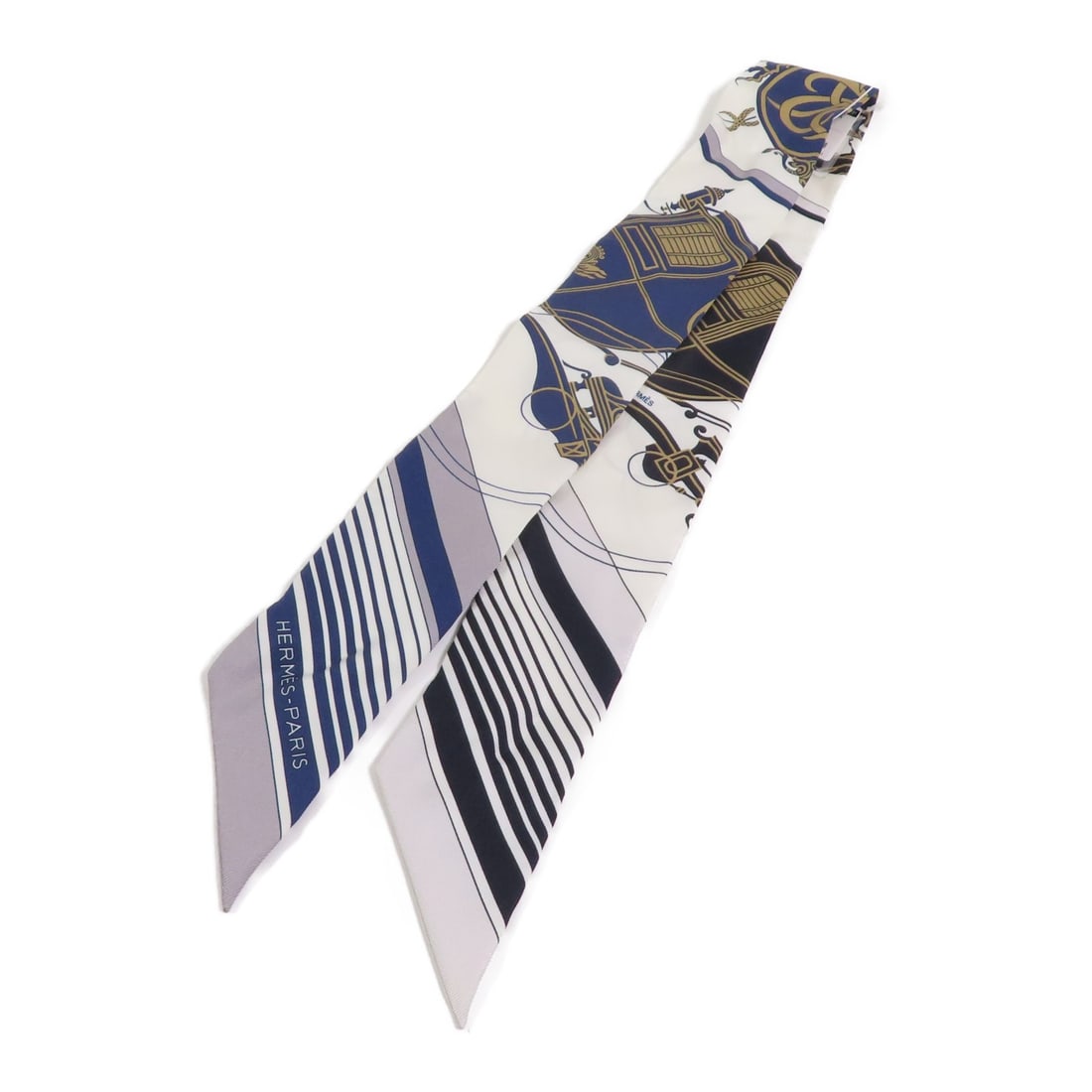 Silk Twilly Scarf by Hermes in Blue and White (1 of 8)