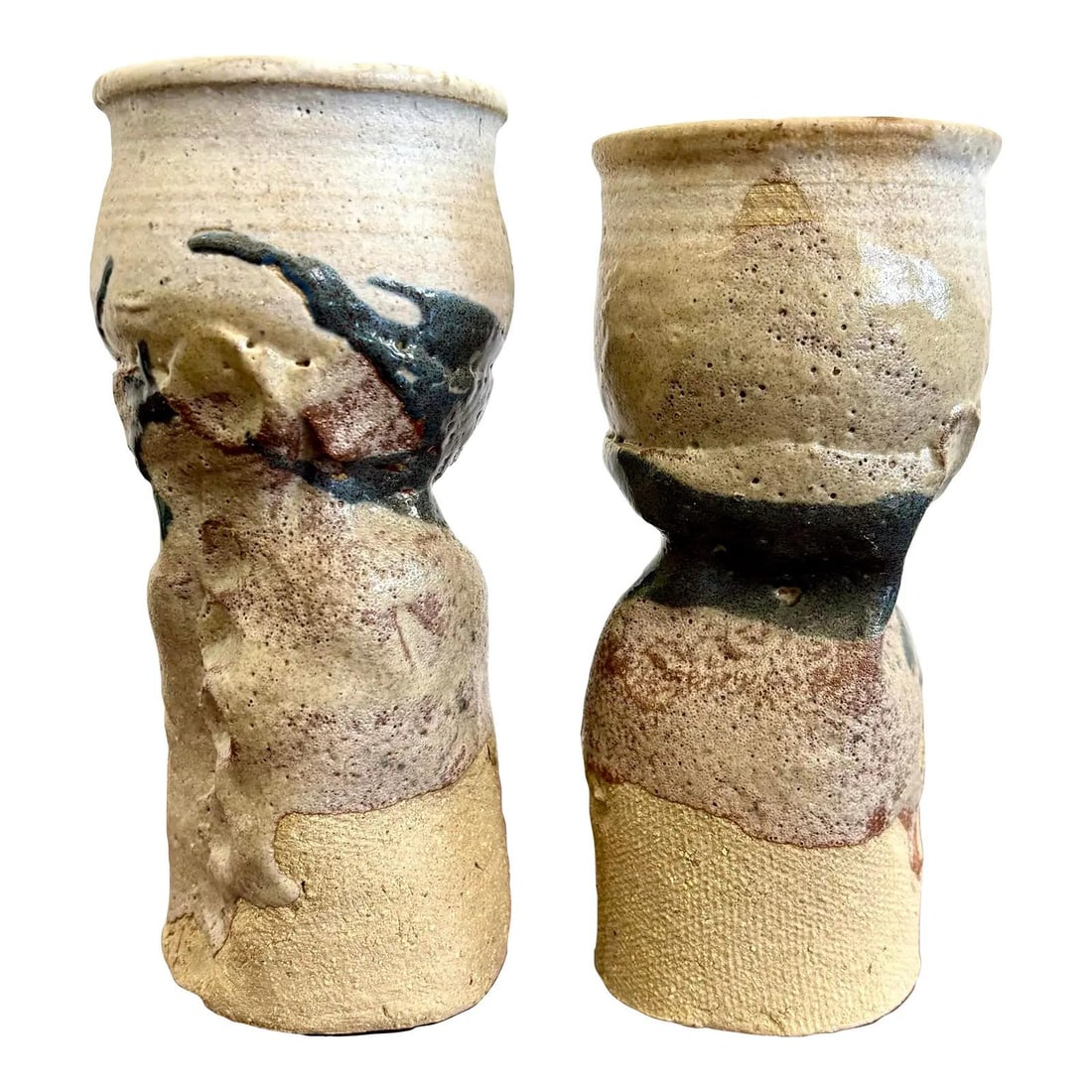 Pair of Handcrafted Organic Studio Pottery Vessels with Sculptural Textures Set of 2 (1 of 7)