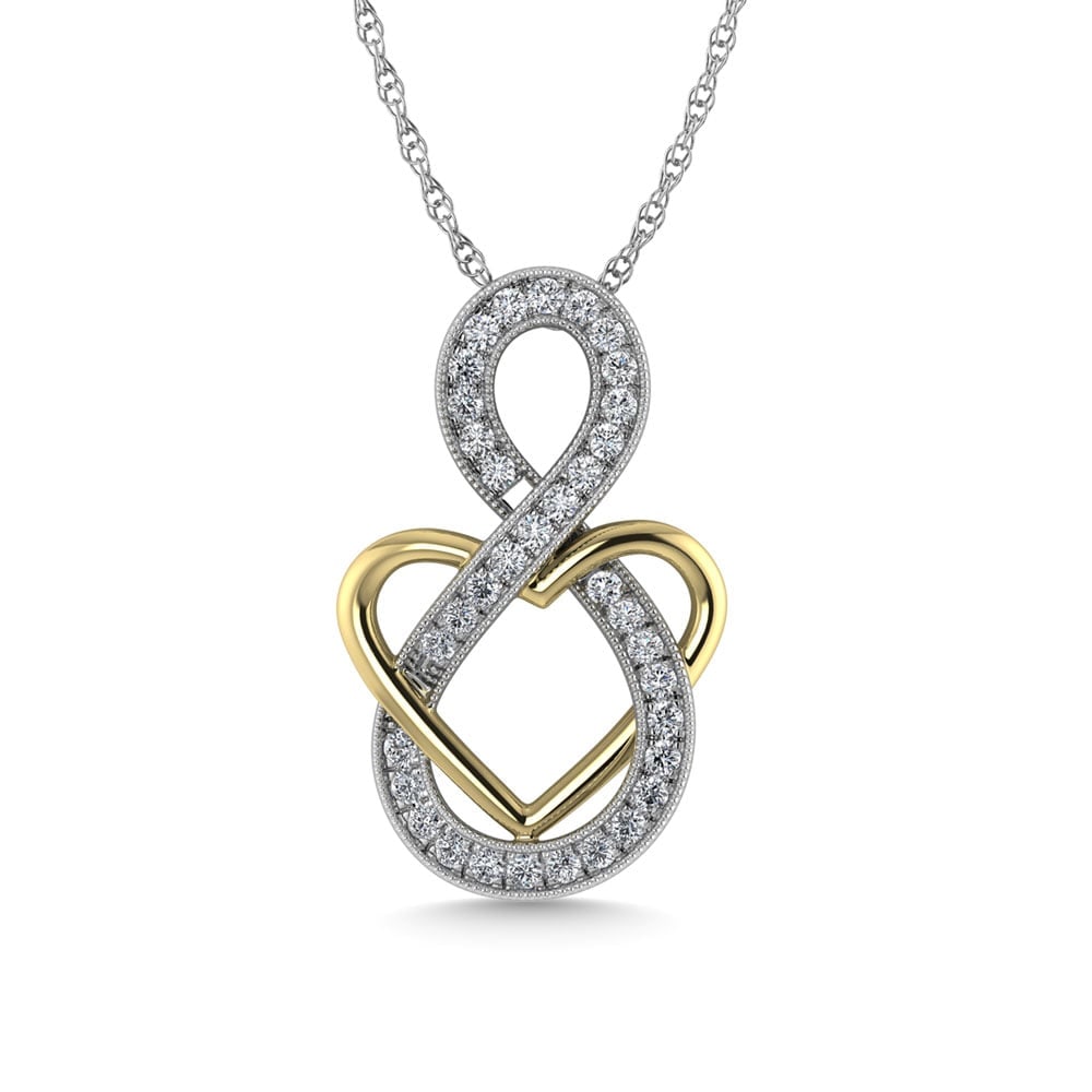Diamond 1/5 Ct.Tw. Fashion Pendant in 10K Two Tone: Diamond 1/5 Ct.Tw. Fashion Pendant in 10K Two Tone 10k Two Tone Stone Color: G-h Stone Clarity: I1-i2 Unless otherwise specified, pendants that include a chain are paired with our standard 18-inch len