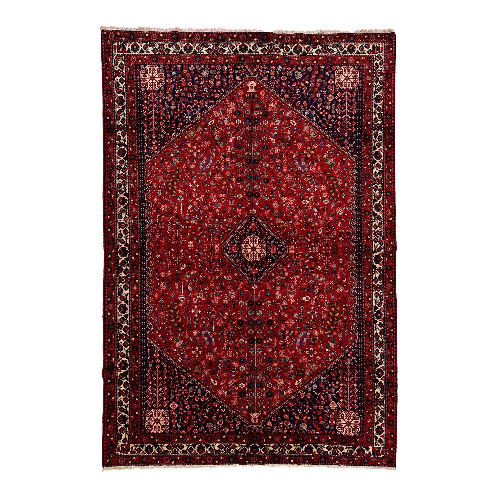 1960s Persian Shiraz Handmade Wool Rug Red Floral Design 6'11 x 10'2 (1 of 7)