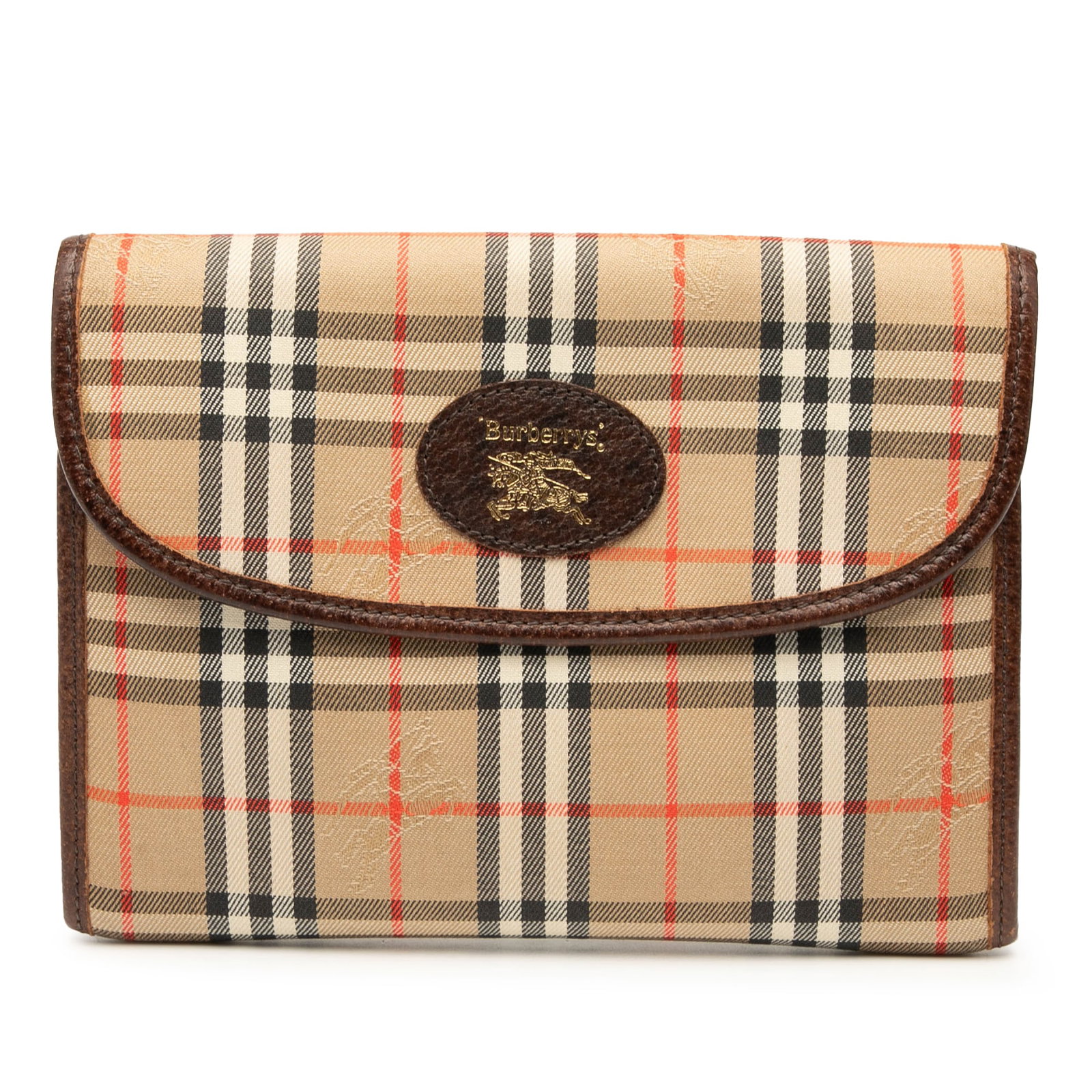 Burberry Haymarket Check Canvas Pouch Brown Leather Trim (1 of 7)