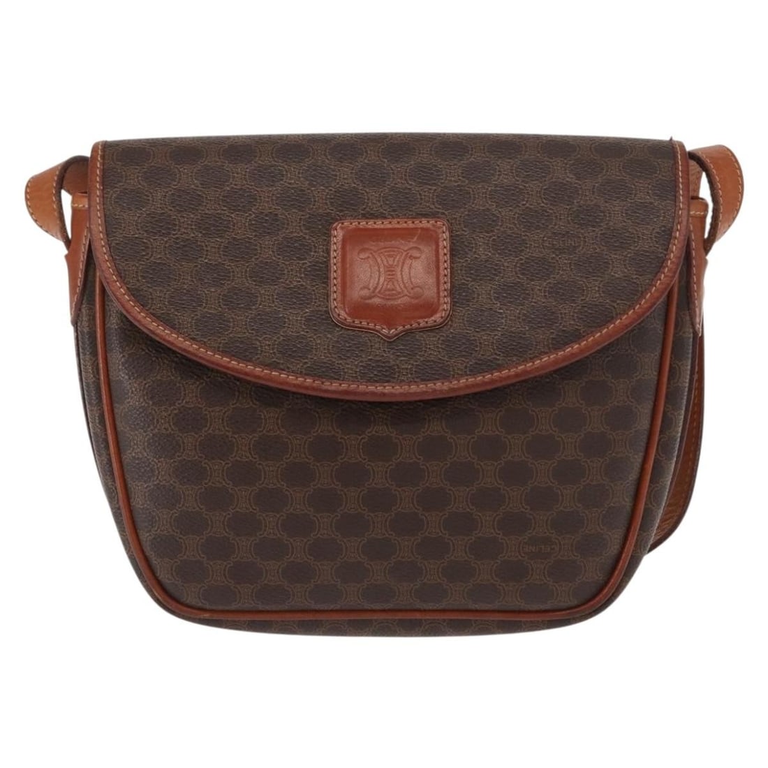 Celine Macadam Brown Canvas and Leather Vintage Shoulder Bag: Celine Macadam Brown Canvas and Leather Vintage Shoulder Bag This Celine Vintage Macadam shoulder bag features brown canvas with leather accents. Designed for women, it offers a classic silhouette and