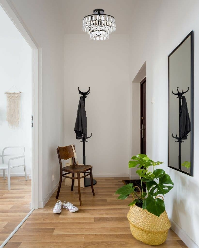 Mila Modern 14 Inch Black Crystal Flush Mount Chandelier by Living District: Mila Modern 14 Inch Black Crystal Flush Mount Chandelier by Living District This modern semi flush mount chandelier features royal cut clear crystal and glass drops, complemented by a sleek black fini