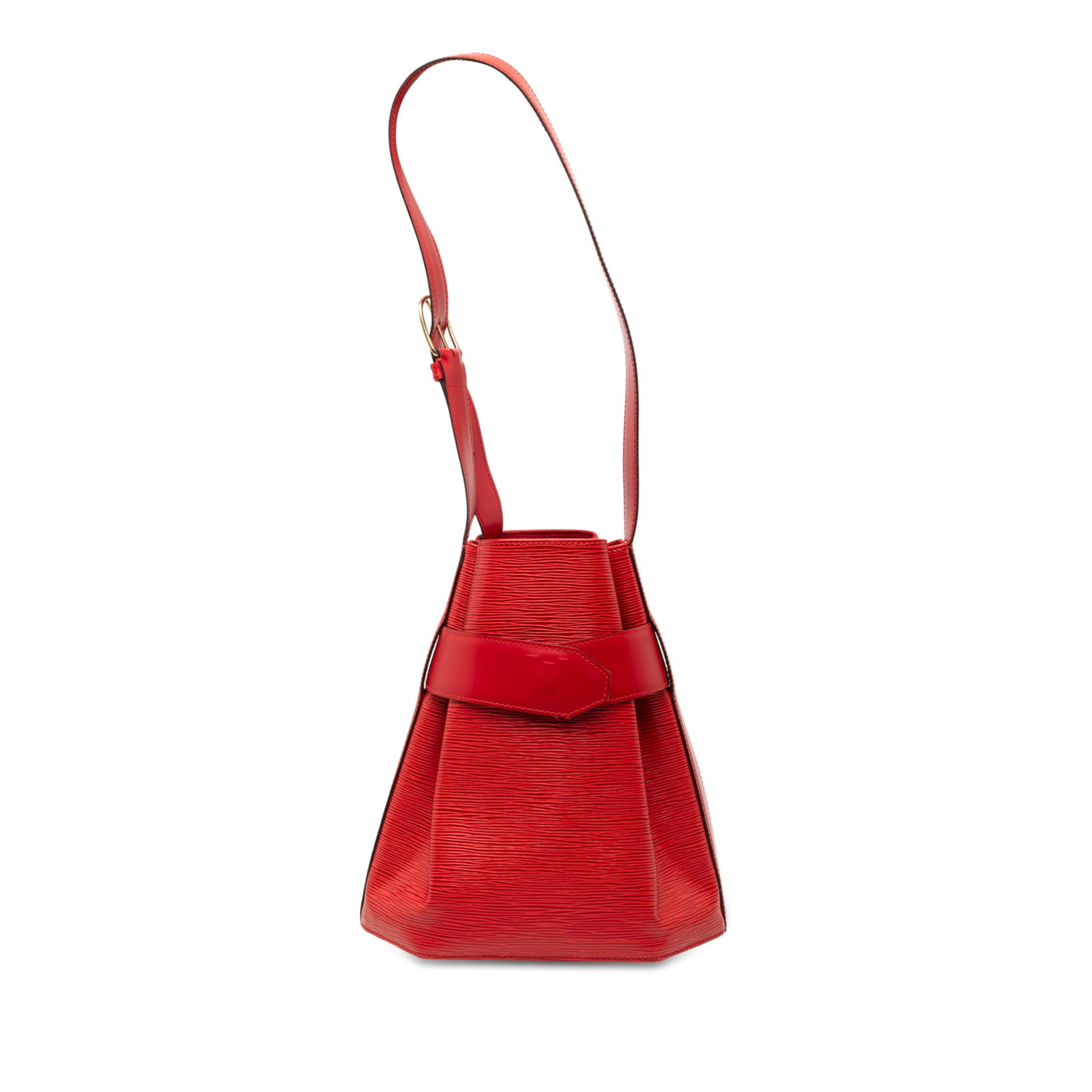 Red Epi Leather Sac D Epaule PM Shoulder Bag by Louis Vuitton: Red Epi Leather Sac D Epaule PM Shoulder Bag by Louis Vuitton This Louis Vuitton Epi Sac D Epaule PM features a red epi leather body with a flat leather shoulder strap. The design includes an open top
