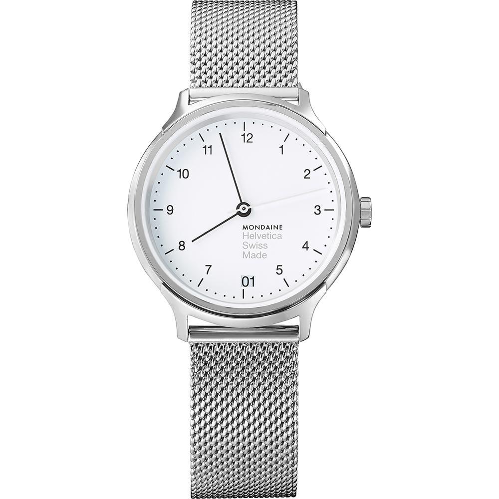 Mondaine Helvetica No1 33mm Ladies Watch Gray Stainless Steel White Dial: Mondaine Helvetica No1 33mm Ladies Watch Gray Stainless Steel White Dial Discover the elegance of the Mondaine Helvetica No1 Regular Ladies Watch, a classic piece designed for formal occasions. This w