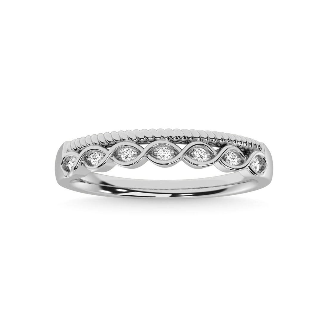 14K White Gold Diamond 1/20 Ct.Tw. Stackable Band: 14K White Gold Diamond 1/20 Ct.Tw. Stackable Band 14k White Gold Stone Color: G-h Stone Clarity: Si3 Each ring is presented in standard size 6.5. Complimentary resizing is available between sizes 510
