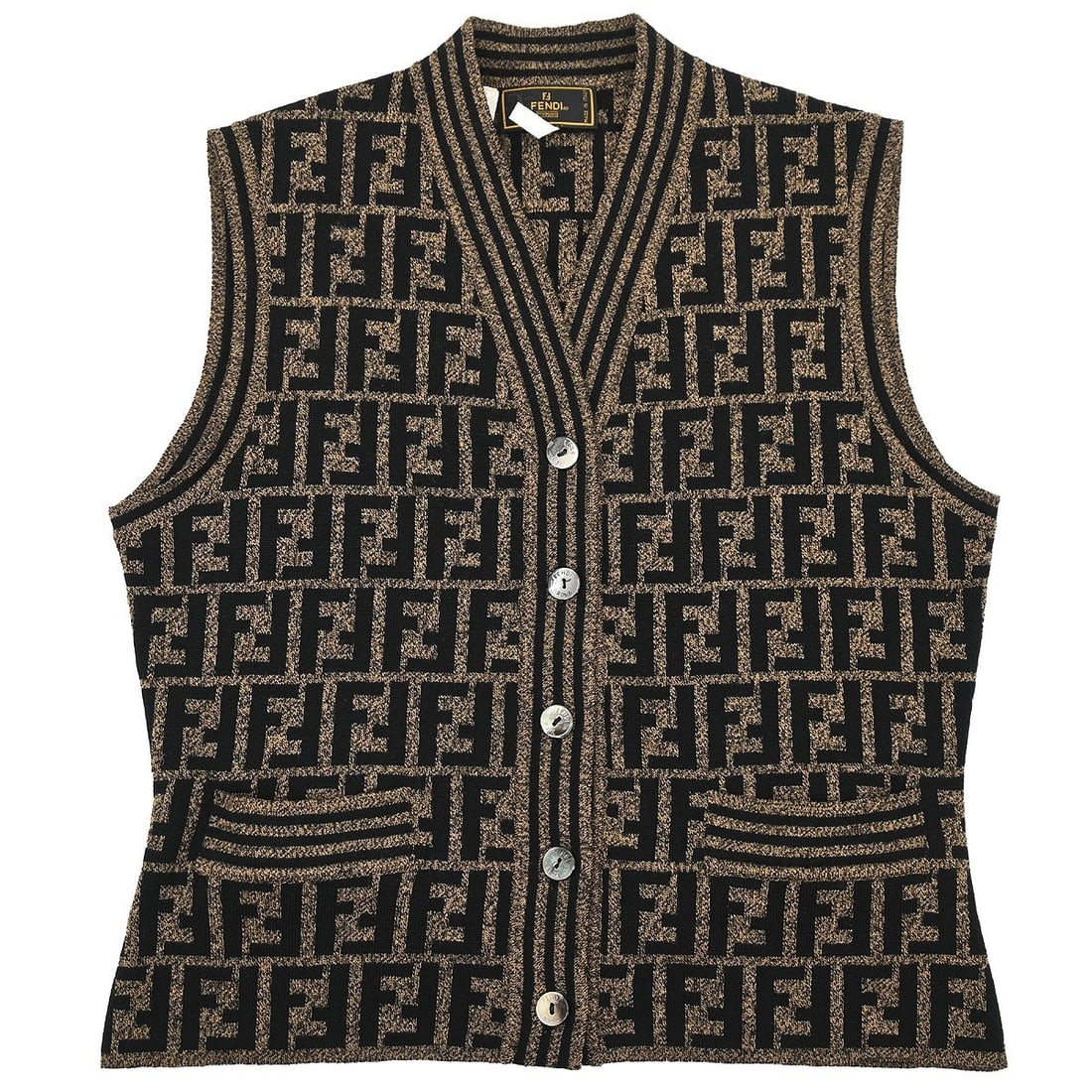 Fendi Brown Wool Zucca Pattern Sleeveless Vest IT 42 (1 of 11)