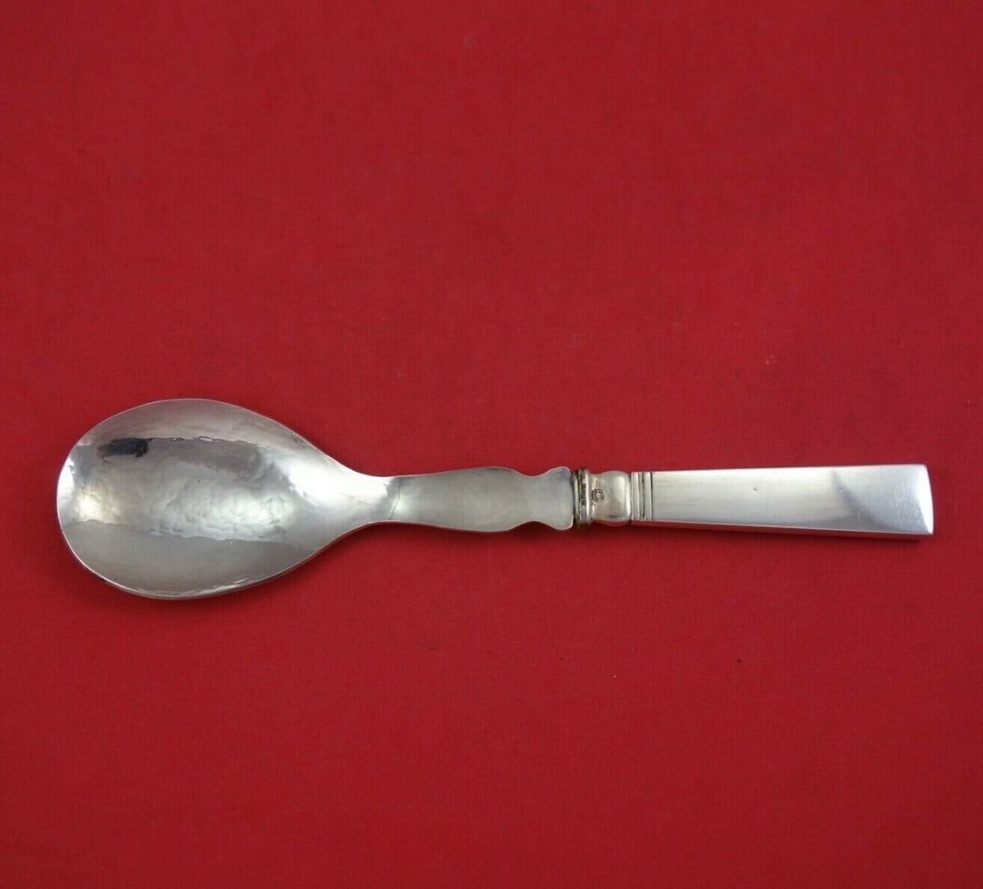 Georg Jensen Blok Acadia Sterling Silver Preserve Spoon 8 Inch Hammered (1 of 2)