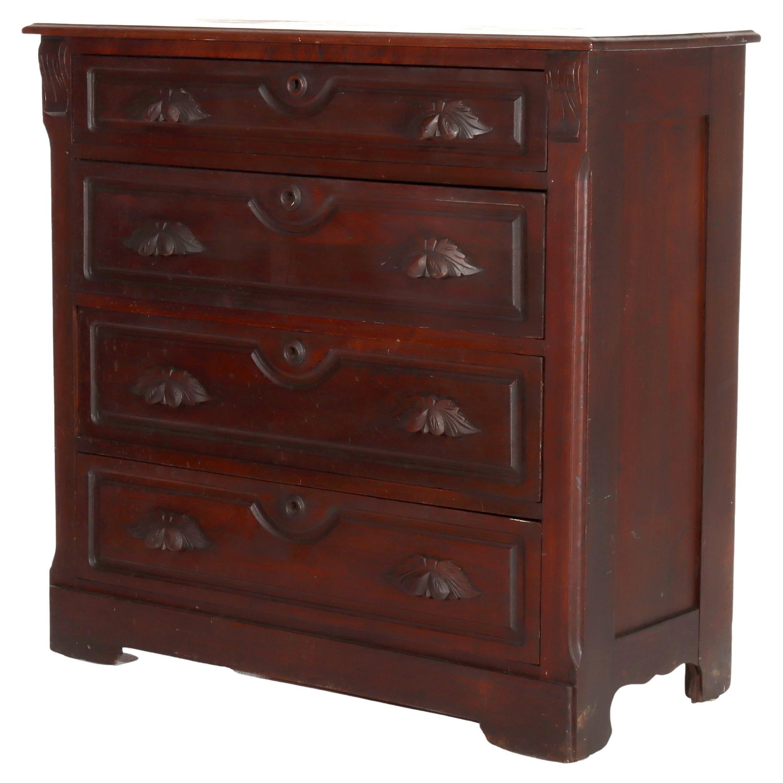Antique Walnut 4-Drawer Dresser C1890 with Carved Pulls (1 of 15)